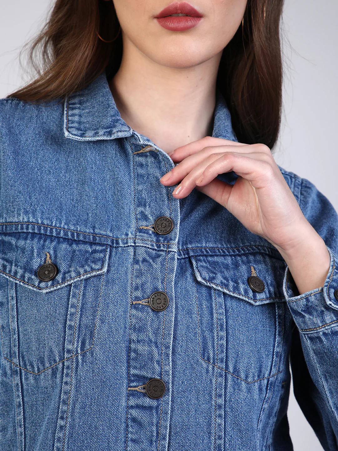Women's Light Blue Regular Fit Washed Full Sleeve Denim Jacket - Image 2