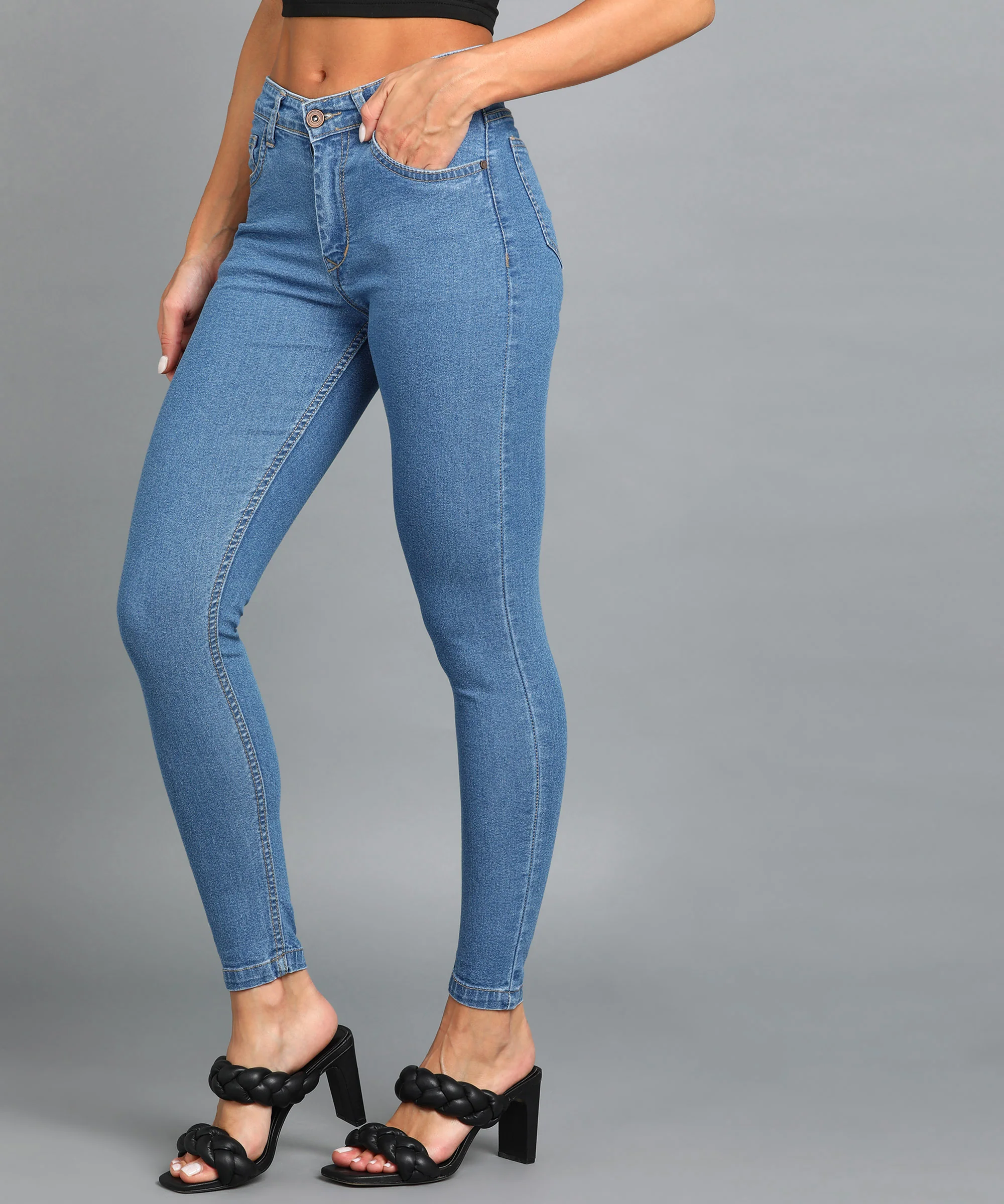 Women's Light Blue Skinny Fit Washed Jeans - Image 2