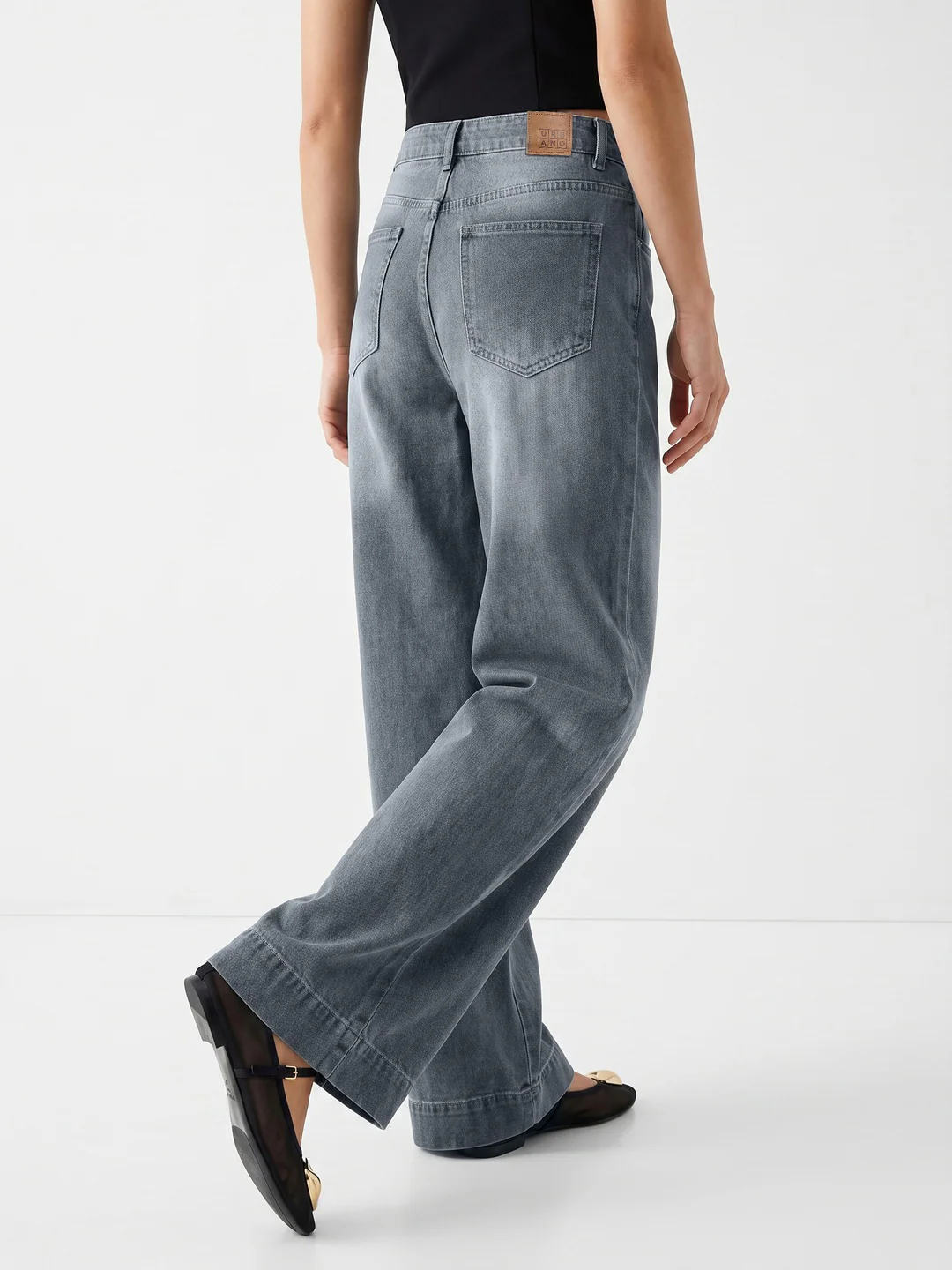 Women's Light Grey Mid Rise Wide-Leg Washed Jeans Non-Stretchable - Image 3