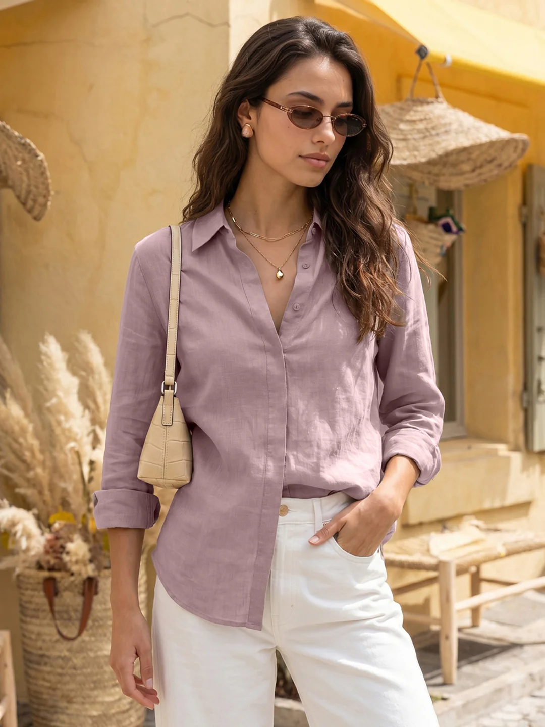 Women's Lilac Lyocell Full Sleeve Relaxed Fit Concealed Placket Casual Solid Shirt with Regular Collar