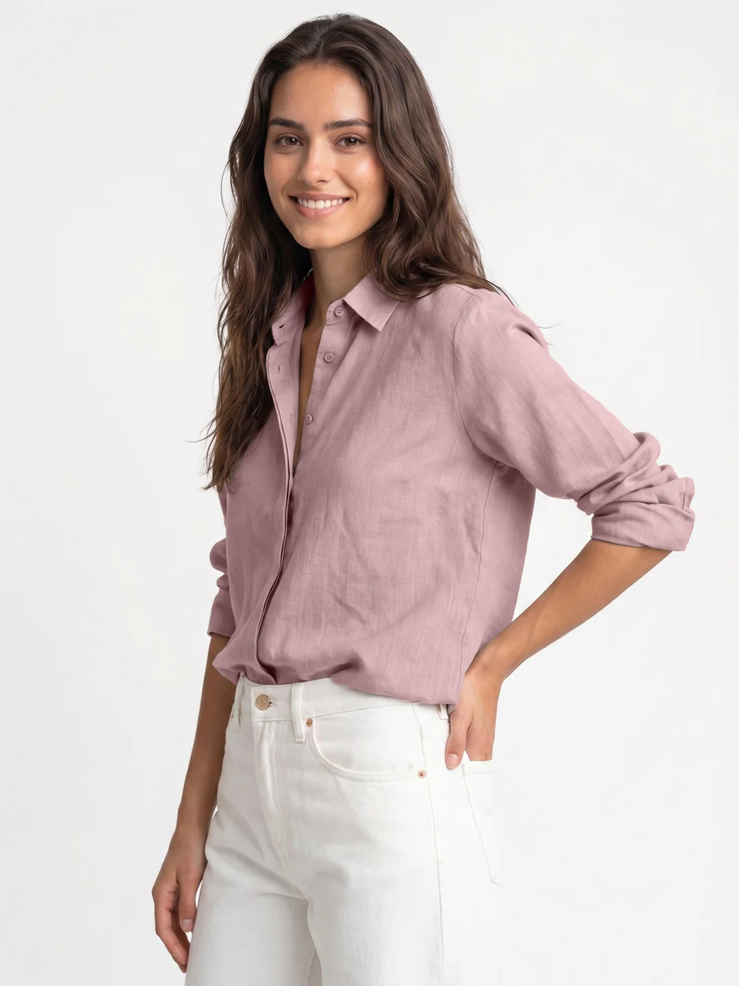 Women's Lilac Lyocell Full Sleeve Relaxed Fit Concealed Placket Casual Solid Shirt with Regular Collar - Image 2