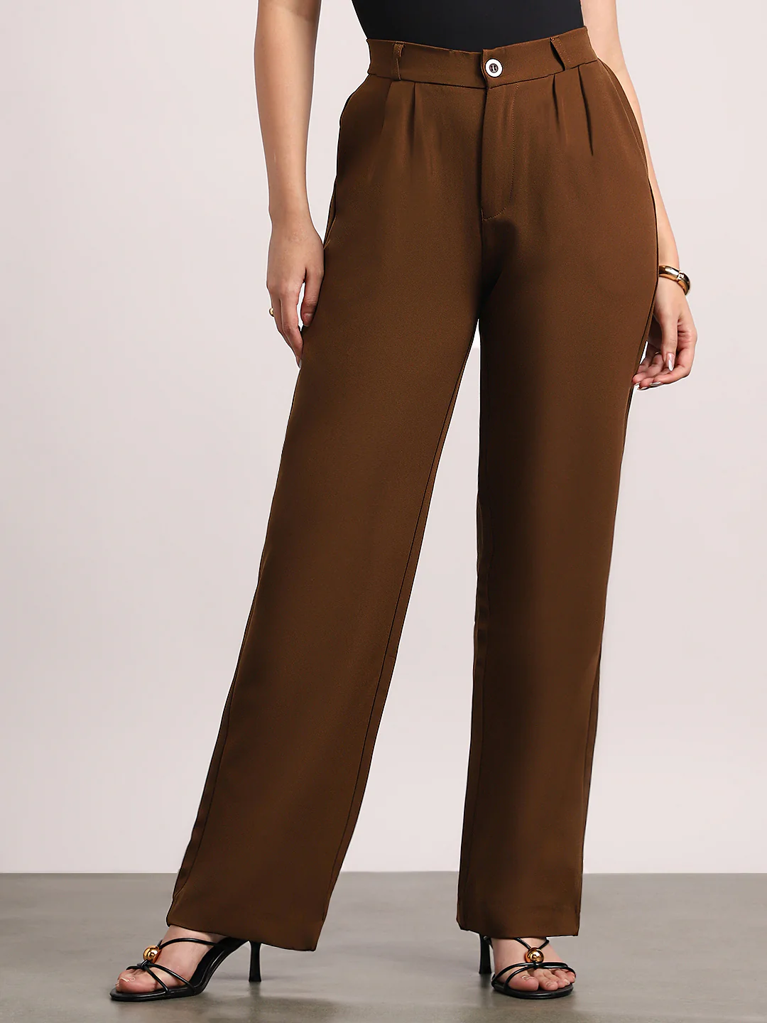 Women's Mocha Brown Loose Baggy Fit Solid Korean Pants Stretchable