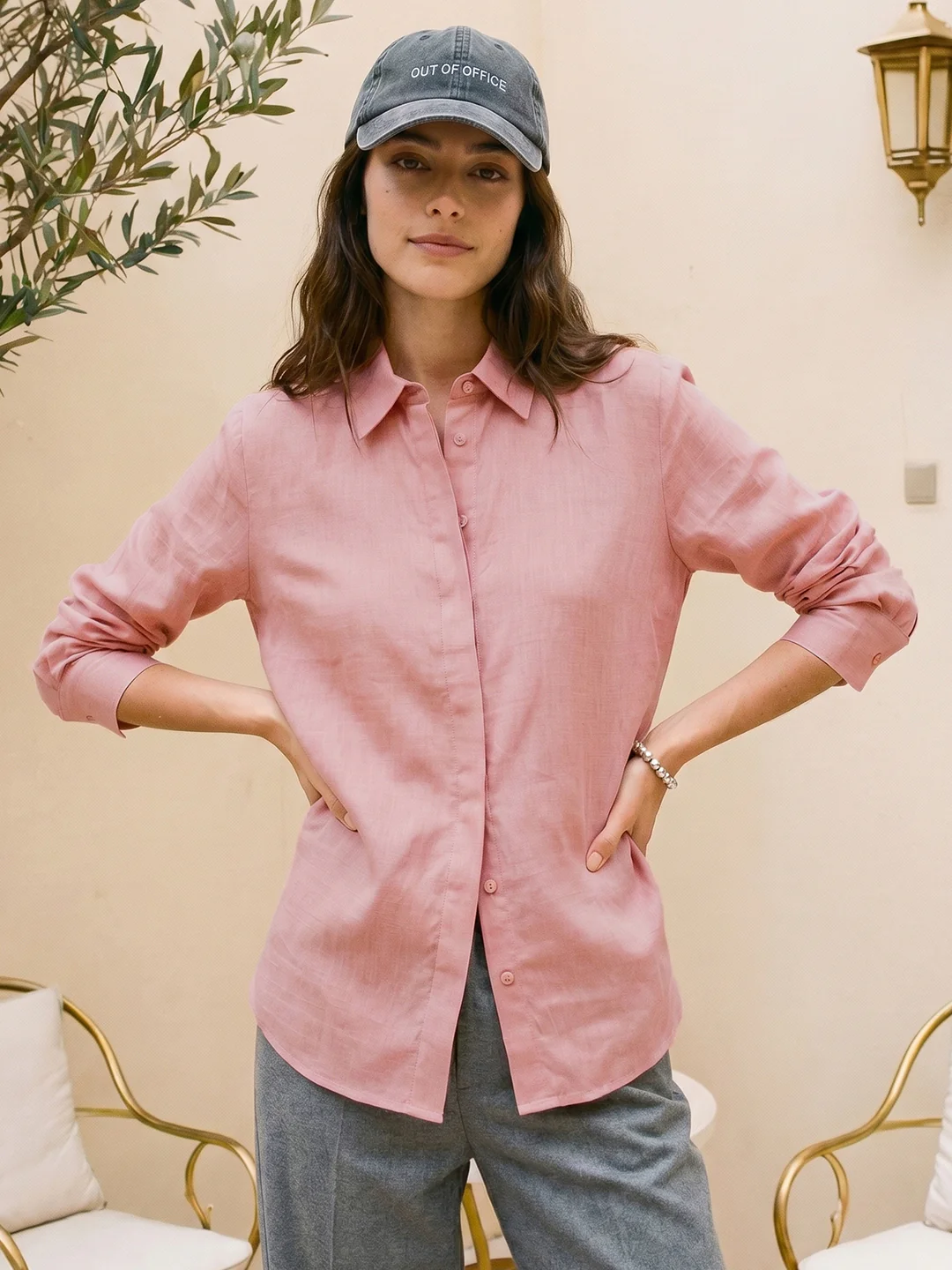 Women's Pink Lyocell Full Sleeve Relaxed Fit Concealed Placket Casual Solid Shirt with Regular Collar