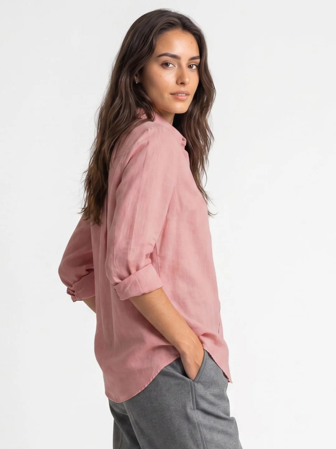Women's Pink Lyocell Full Sleeve Relaxed Fit Concealed Placket Casual Solid Shirt with Regular Collar - Image 2