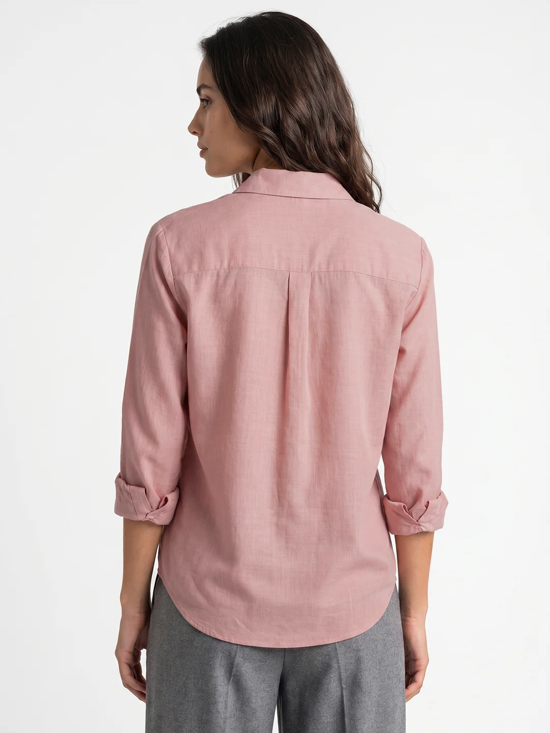 Women's Pink Lyocell Full Sleeve Relaxed Fit Concealed Placket Casual Solid Shirt with Regular Collar - Image 3