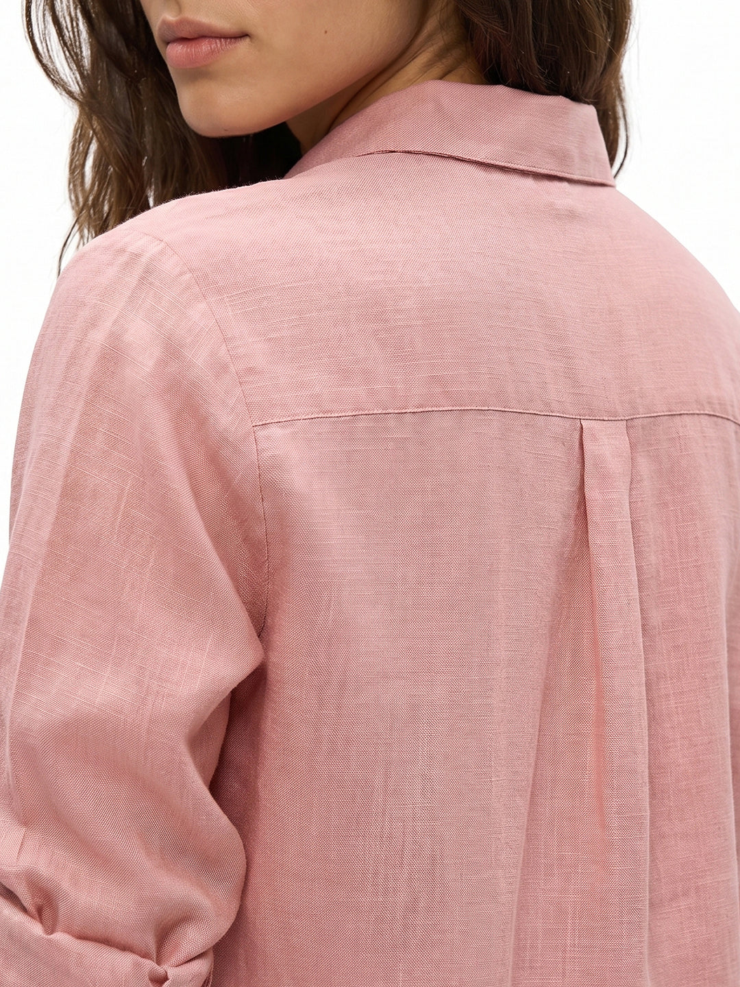 Women's Pink Lyocell Full Sleeve Relaxed Fit Concealed Placket Casual Solid Shirt with Regular Collar - Image 5