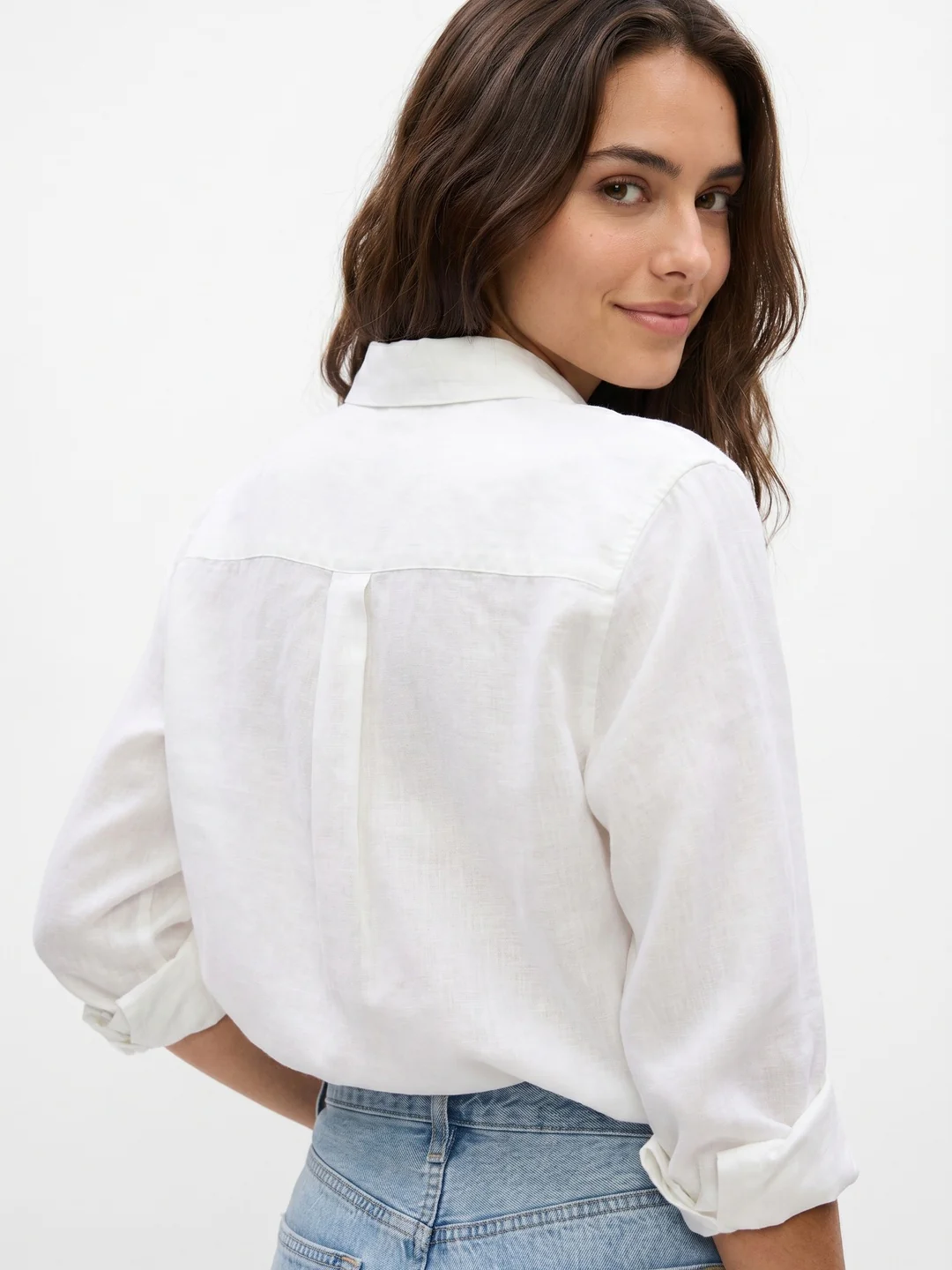 Women's White Lyocell Full Sleeve Relaxed Fit Casual Solid Shirt with V-Neck Collar - Image 3