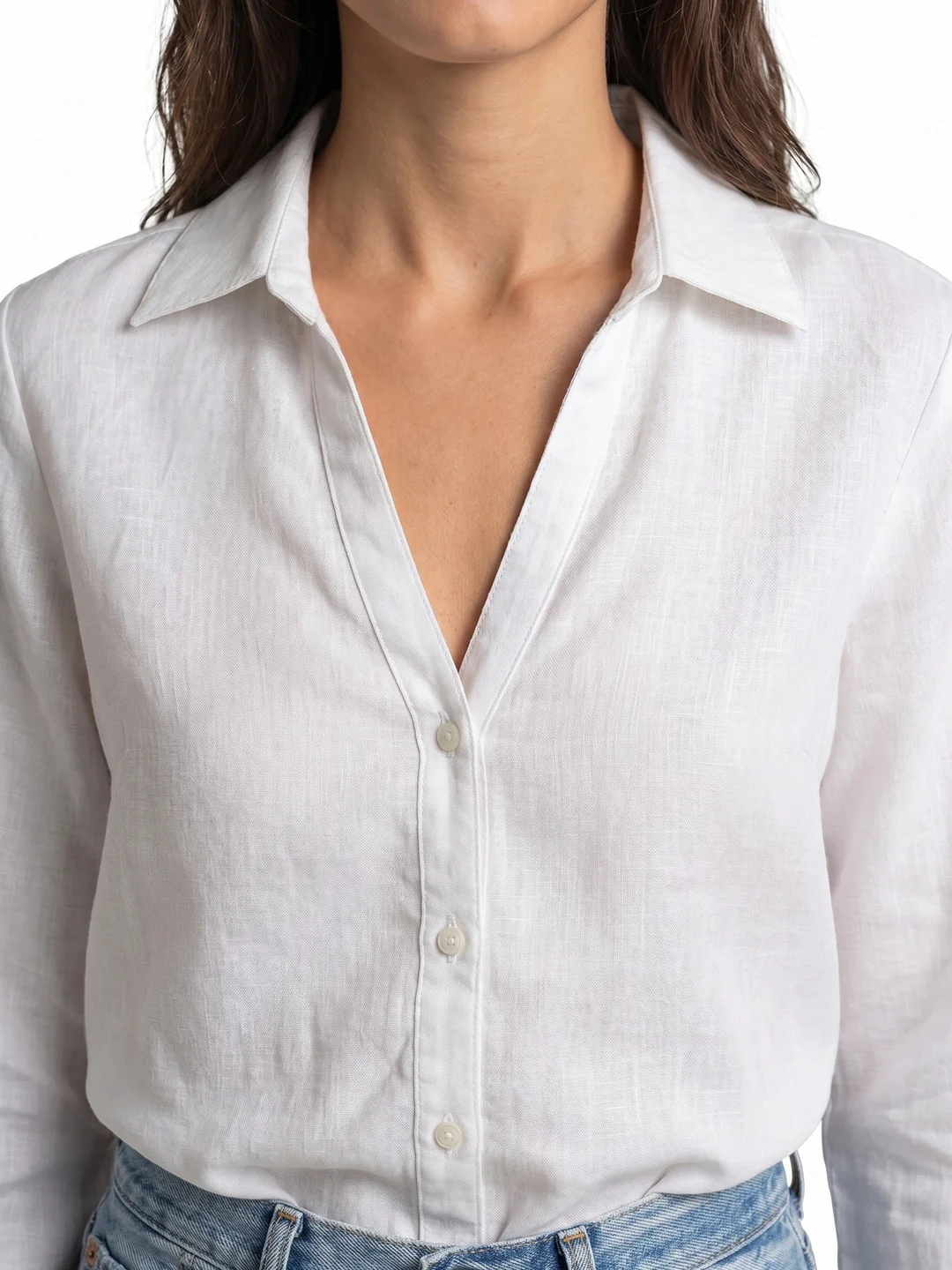 Women's White Lyocell Full Sleeve Relaxed Fit Casual Solid Shirt with V-Neck Collar - Image 5