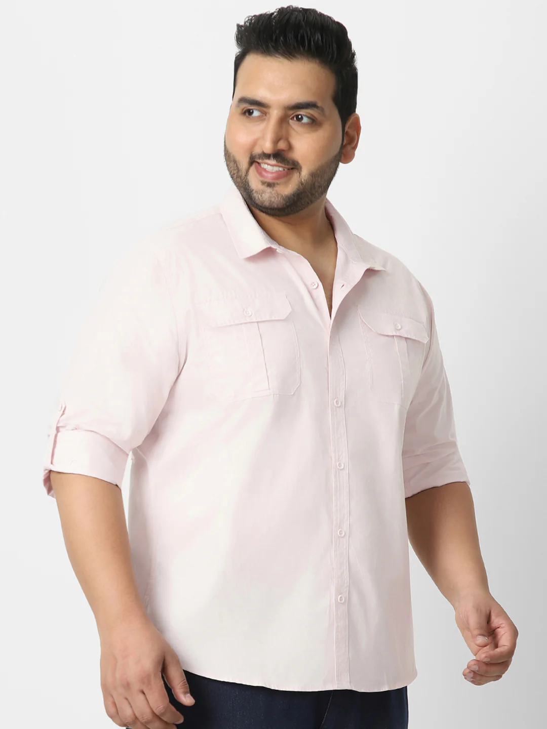 Men's Baby Pink Cotton Full Sleeve Regular Fit Casual Solid Shirt - Image 2