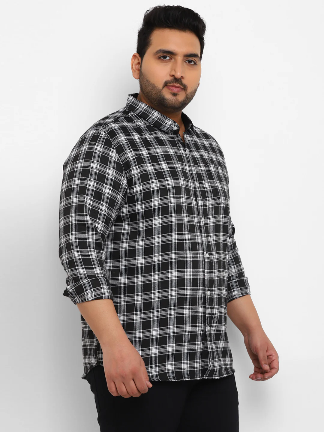 Plus Men's Black Cotton Full Sleeve Regular Fit Casual Checkered Shirt - Image 2