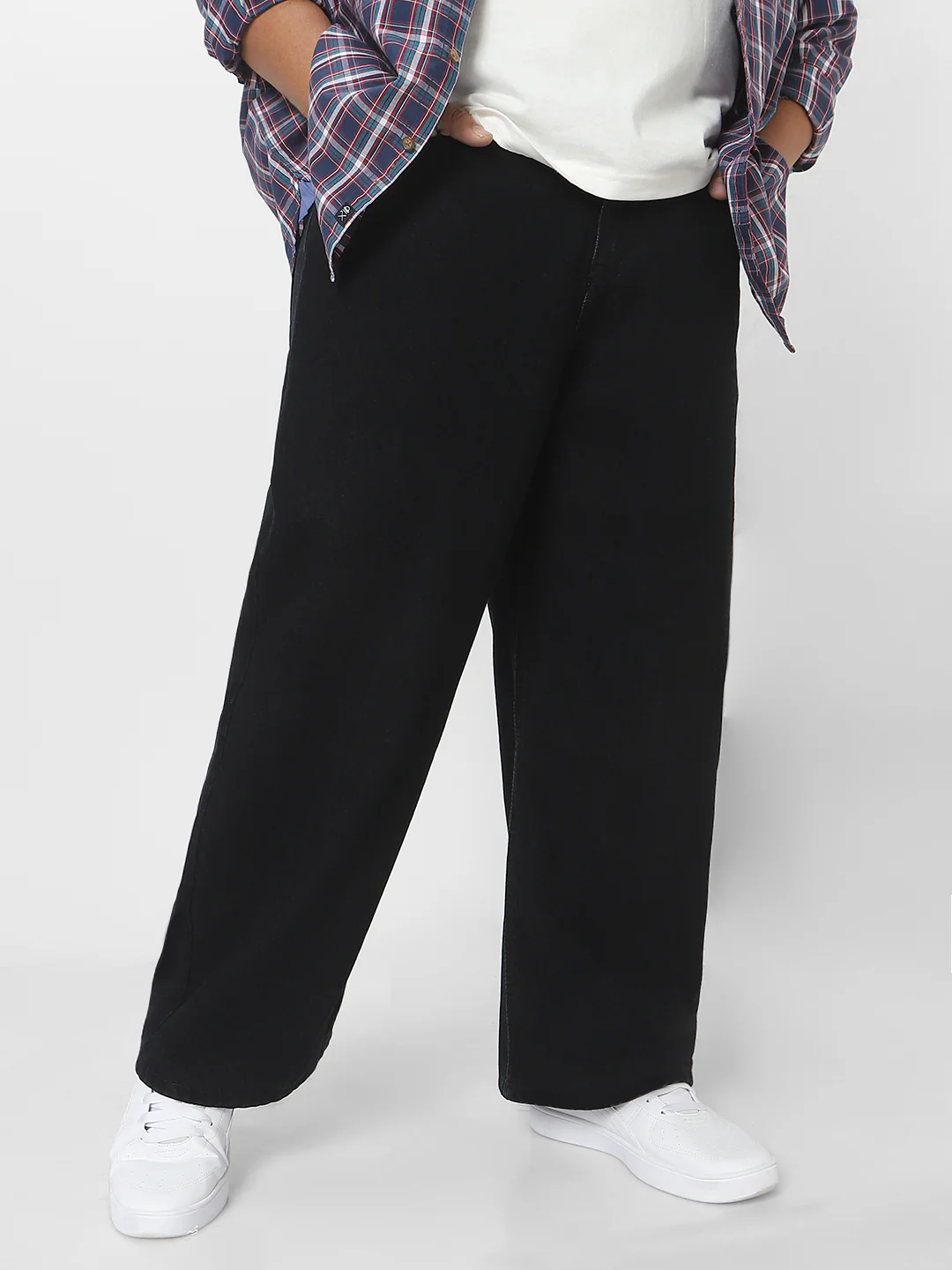 Plus Men's Black Loose Fit Washed Jeans Non-Stretchable