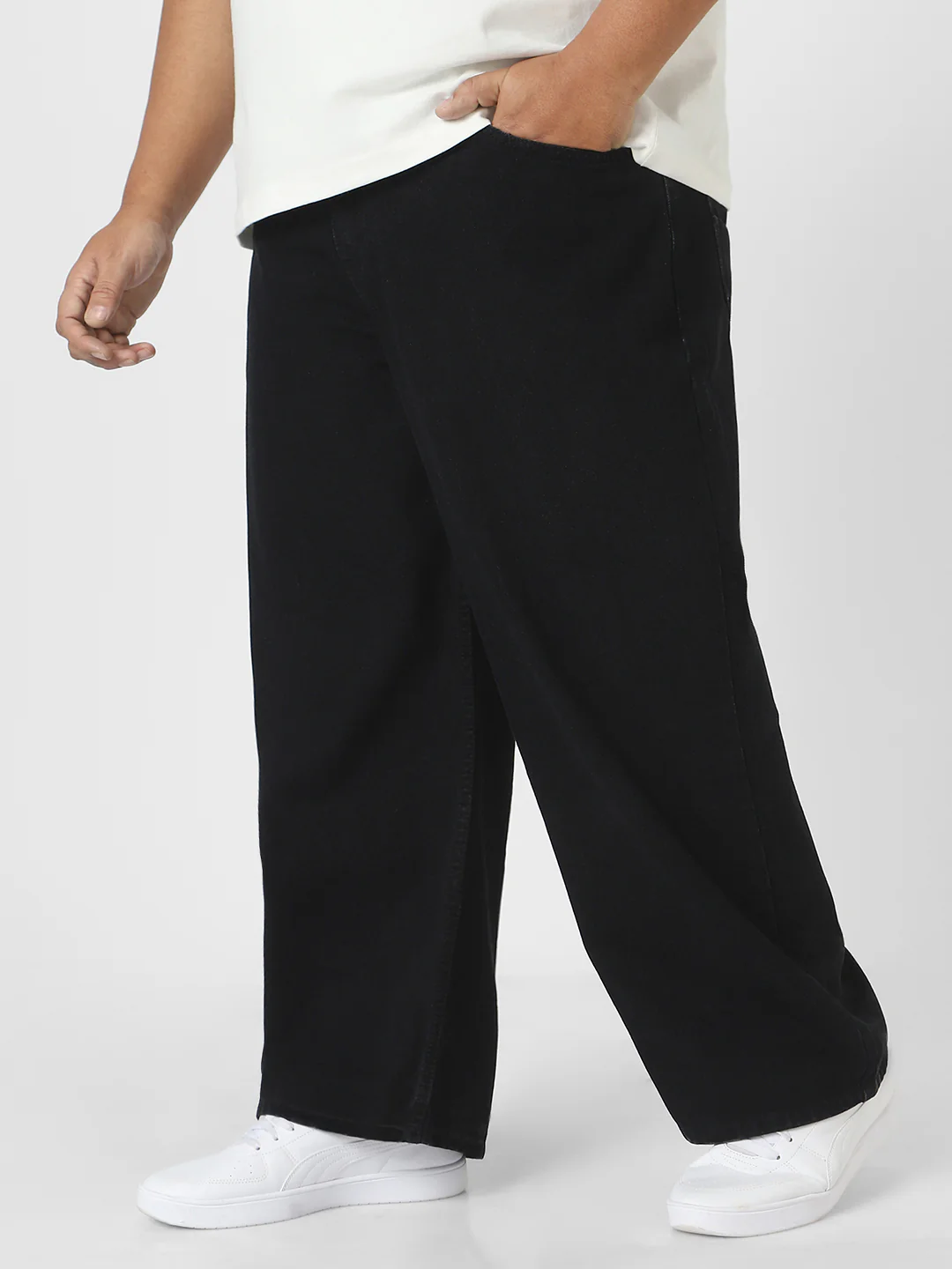 Plus Men's Black Loose Fit Washed Jeans Non-Stretchable - Image 2