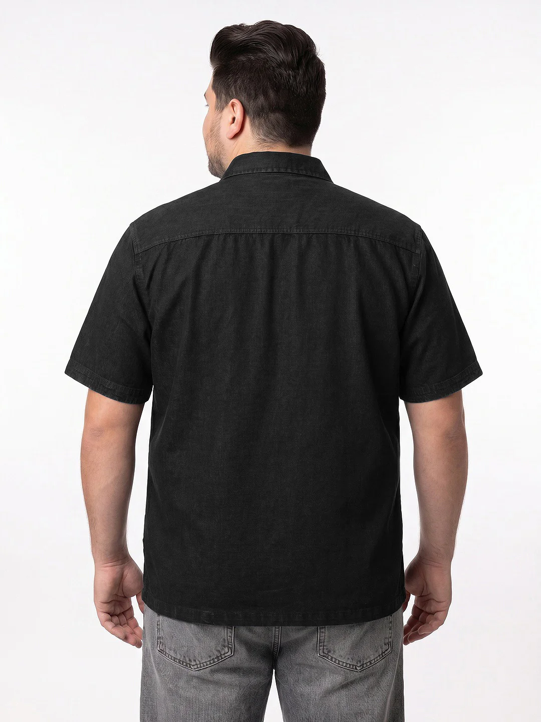 Plus Men's Black Oversized Fit Half Sleeve Solid Casual Denim Shirt - Image 3