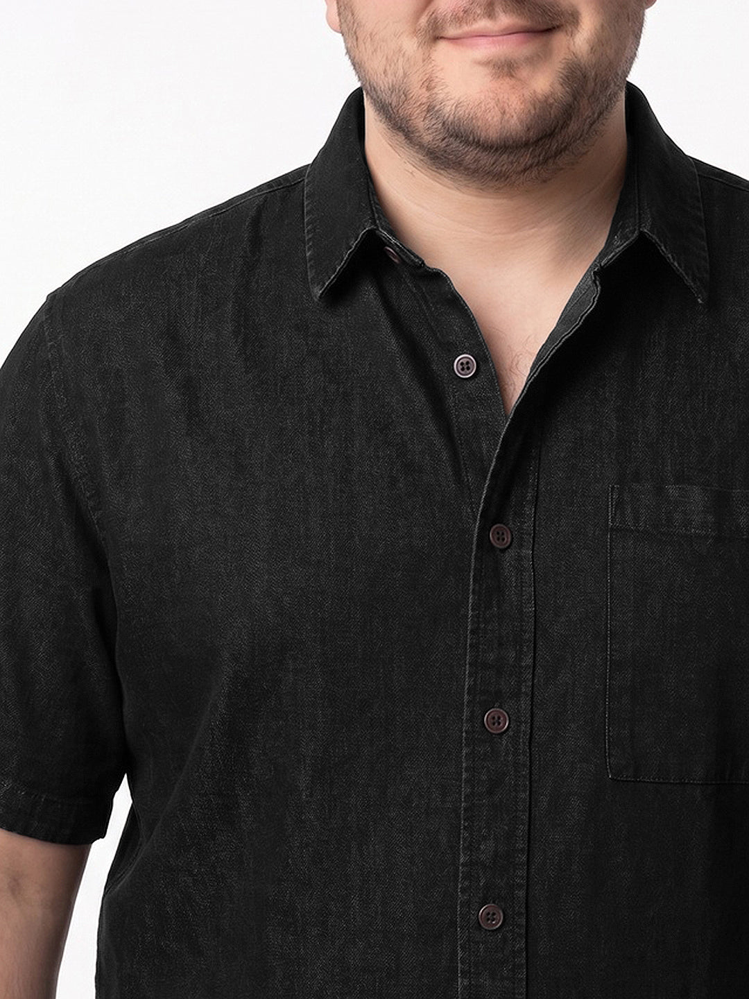 Plus Men's Black Oversized Fit Half Sleeve Solid Casual Denim Shirt - Image 5
