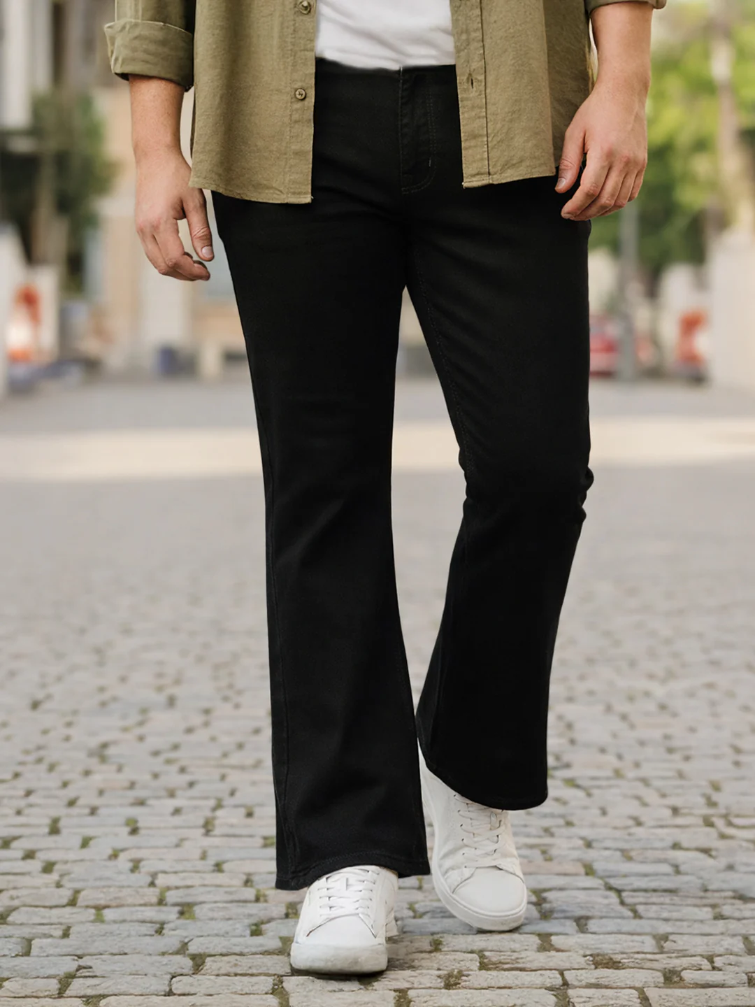Plus Men's Black Regular Fit Washed Denim Bootcut Jeans Stretchable