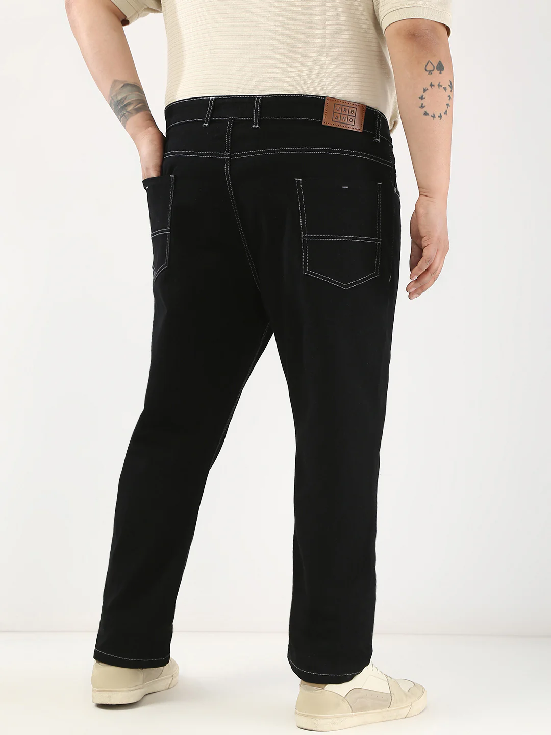 Plus Men's Black Straight Fit Washed Jeans Stretchable - Image 4