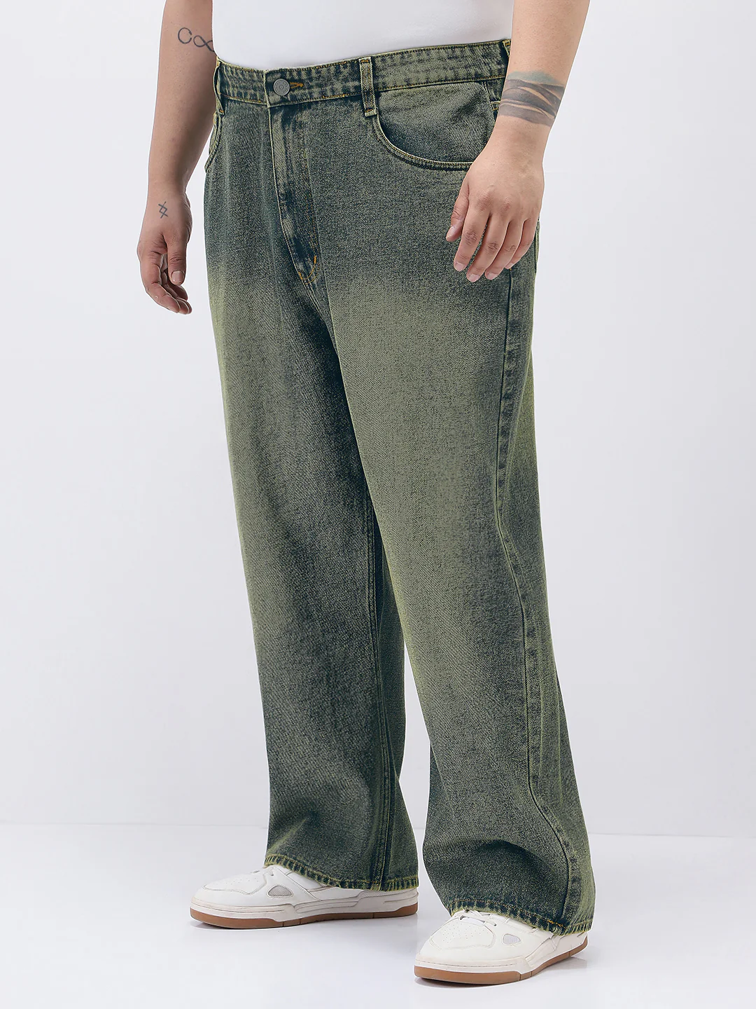 Plus Men's Blue Loose Baggy Fit Heavy Washed Jeans Non-Stretchable - Image 2