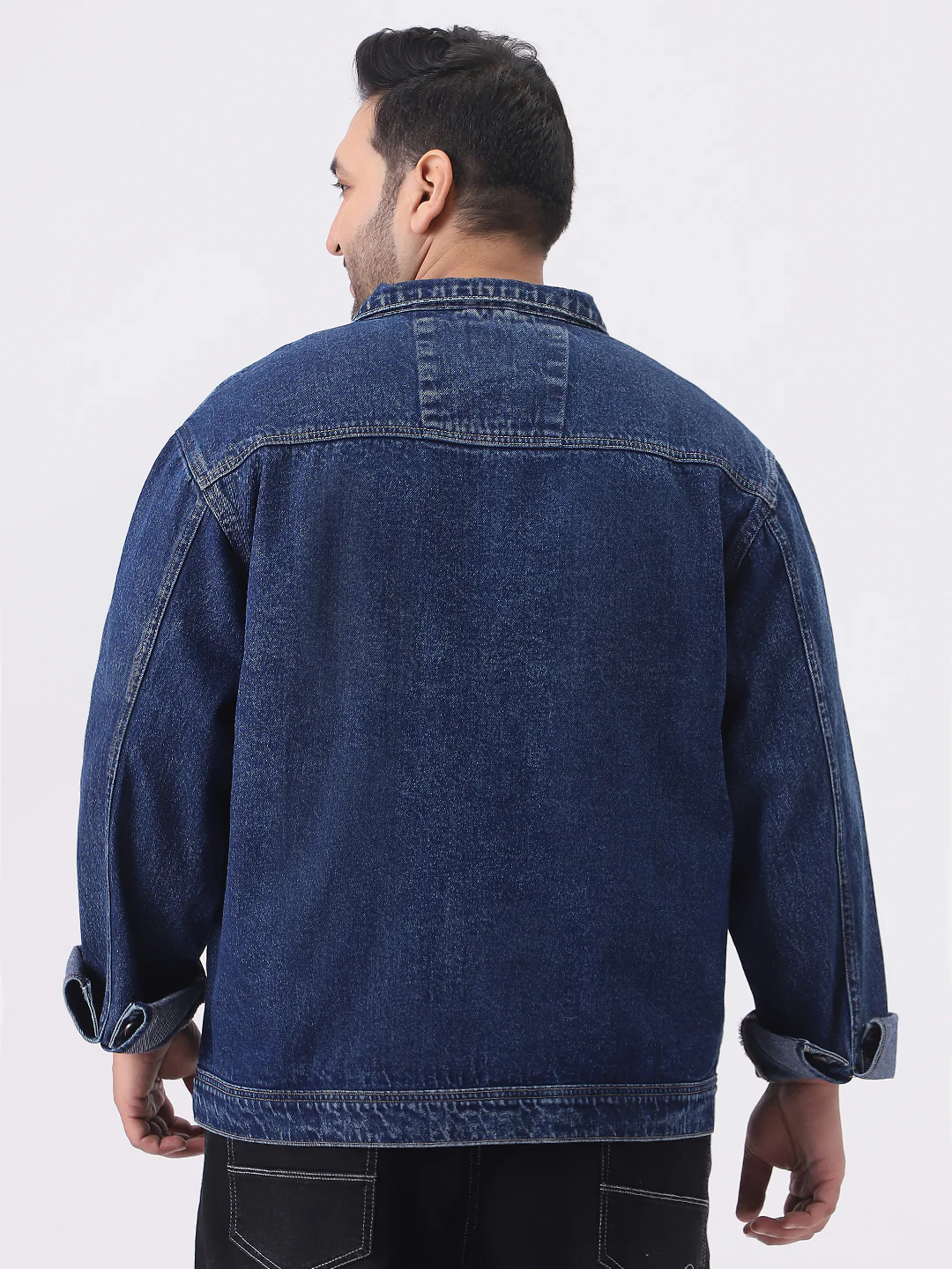 Plus Men's Blue Relaxed Fit Full Sleeve Utility Denim Jacket - Image 4
