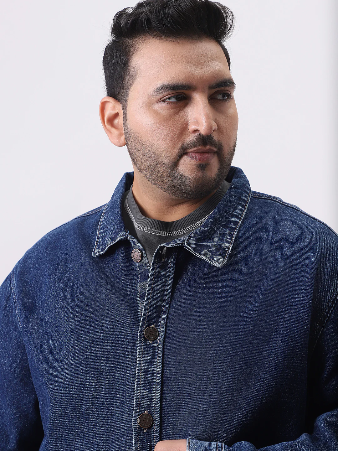 Plus Men's Blue Relaxed Fit Full Sleeve Utility Denim Jacket - Image 6