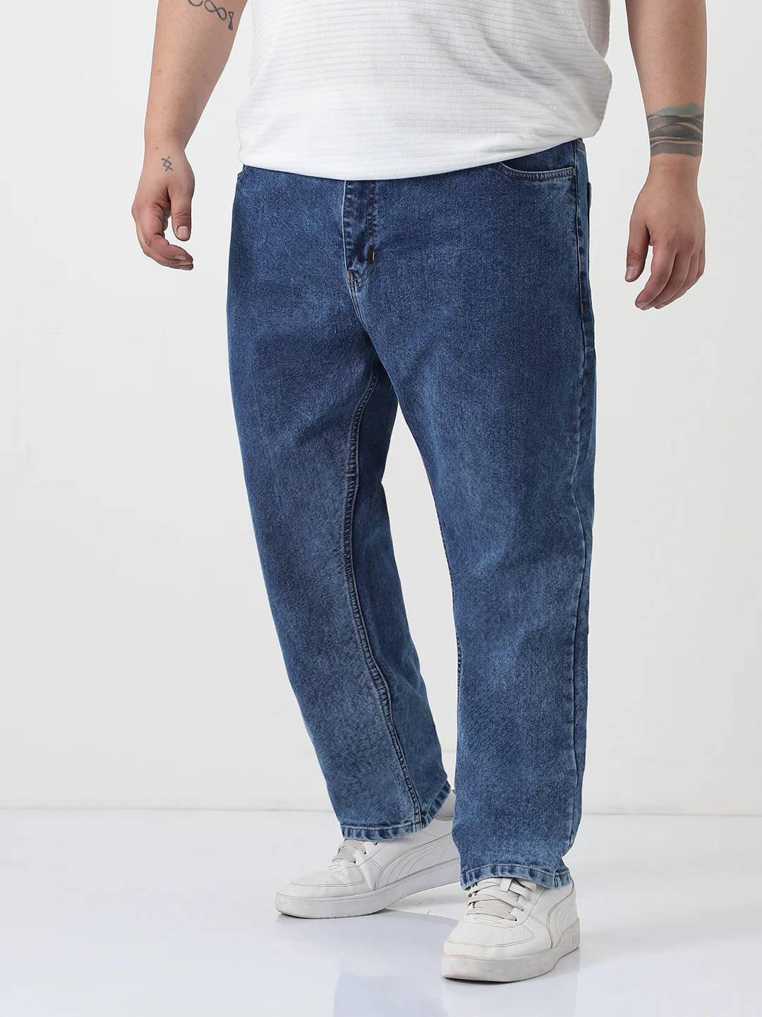 Plus Men's Blue Slim Fit Washed Denim Jeans Stretchable - Image 2