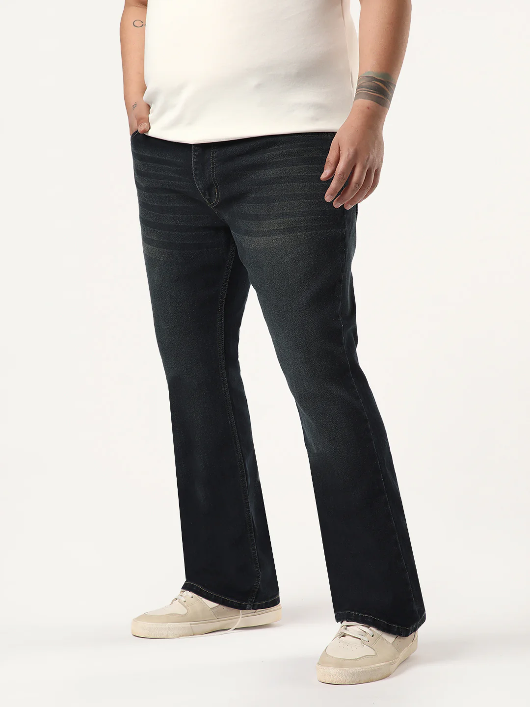 Plus Men's Carbon Blue Bootcut Fit Mid Rise Heavy Washed Jeans Stretchable - Image 3