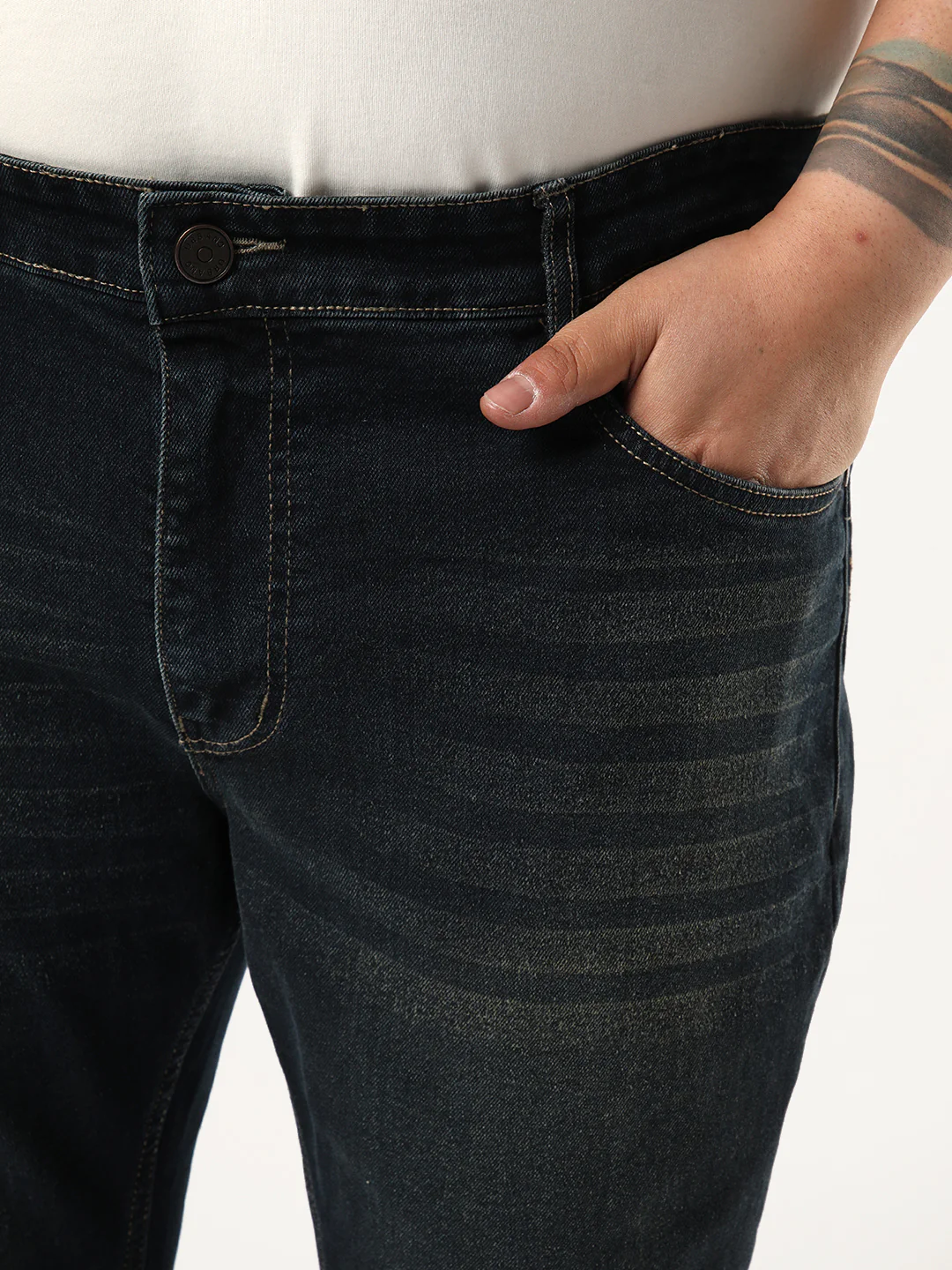 Plus Men's Carbon Blue Bootcut Fit Mid Rise Heavy Washed Jeans Stretchable - Image 6