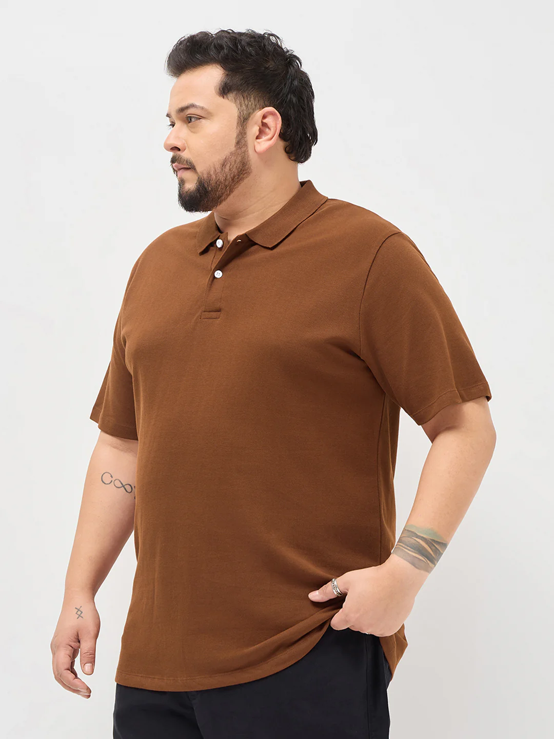 Plus Men's Chocolare Brown Solid Regular Fit Half Sleeve Cotton Polo T-Shirt - Image 2