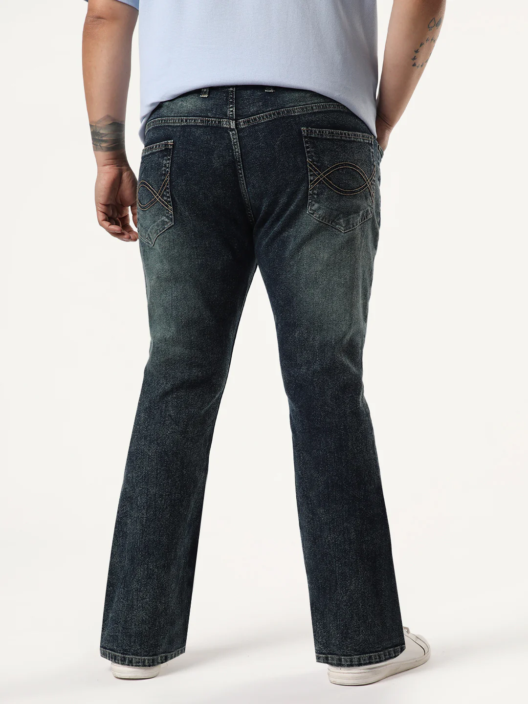Plus Men's Dark Blue Bootcut Fit Mid Rise Tinted Heavy Washed Jeans Stretchable - Image 4