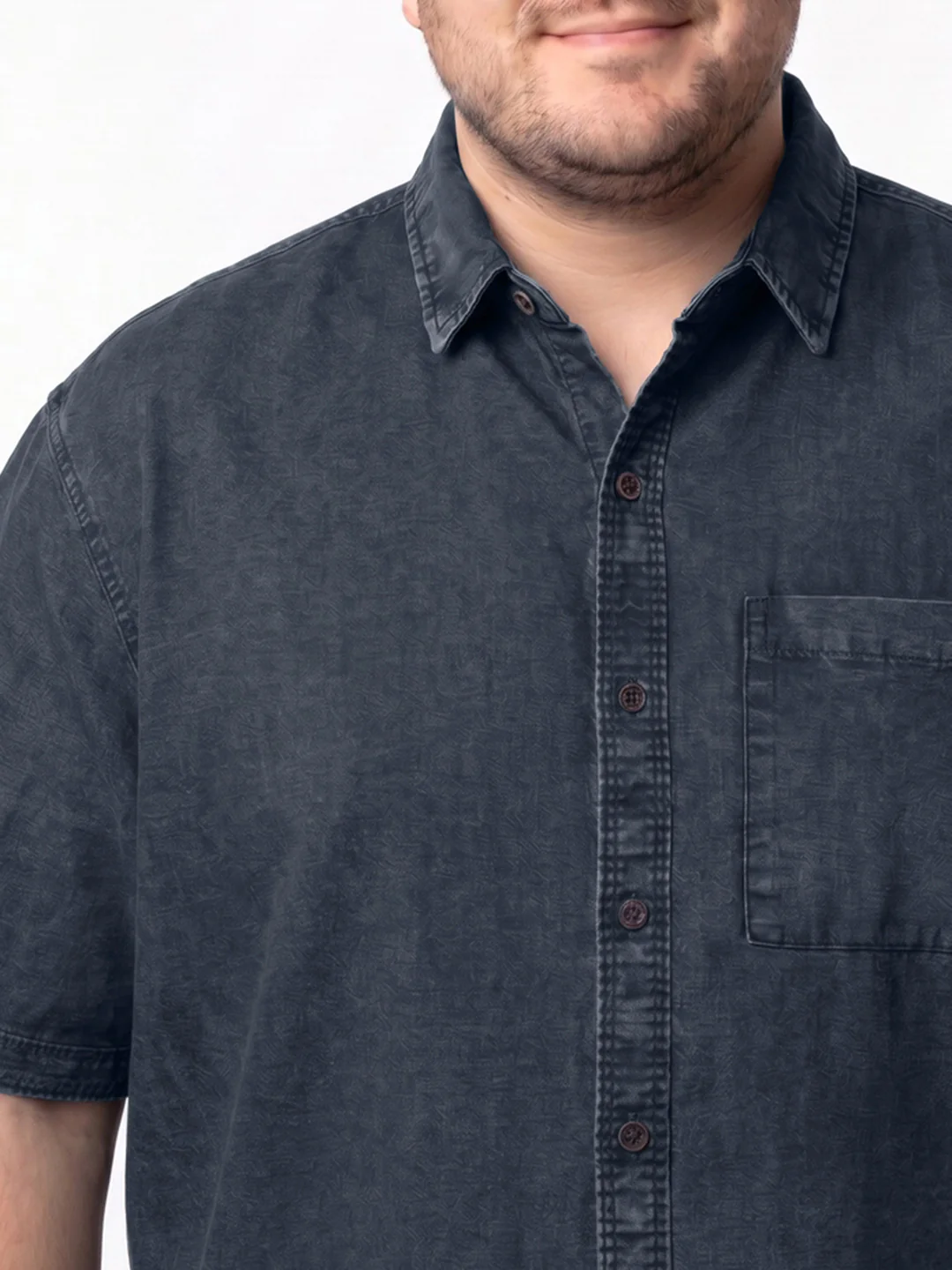 Plus Men's Dark Blue Oversized Fit Half Sleeve Solid Casual Denim Shirt - Image 5