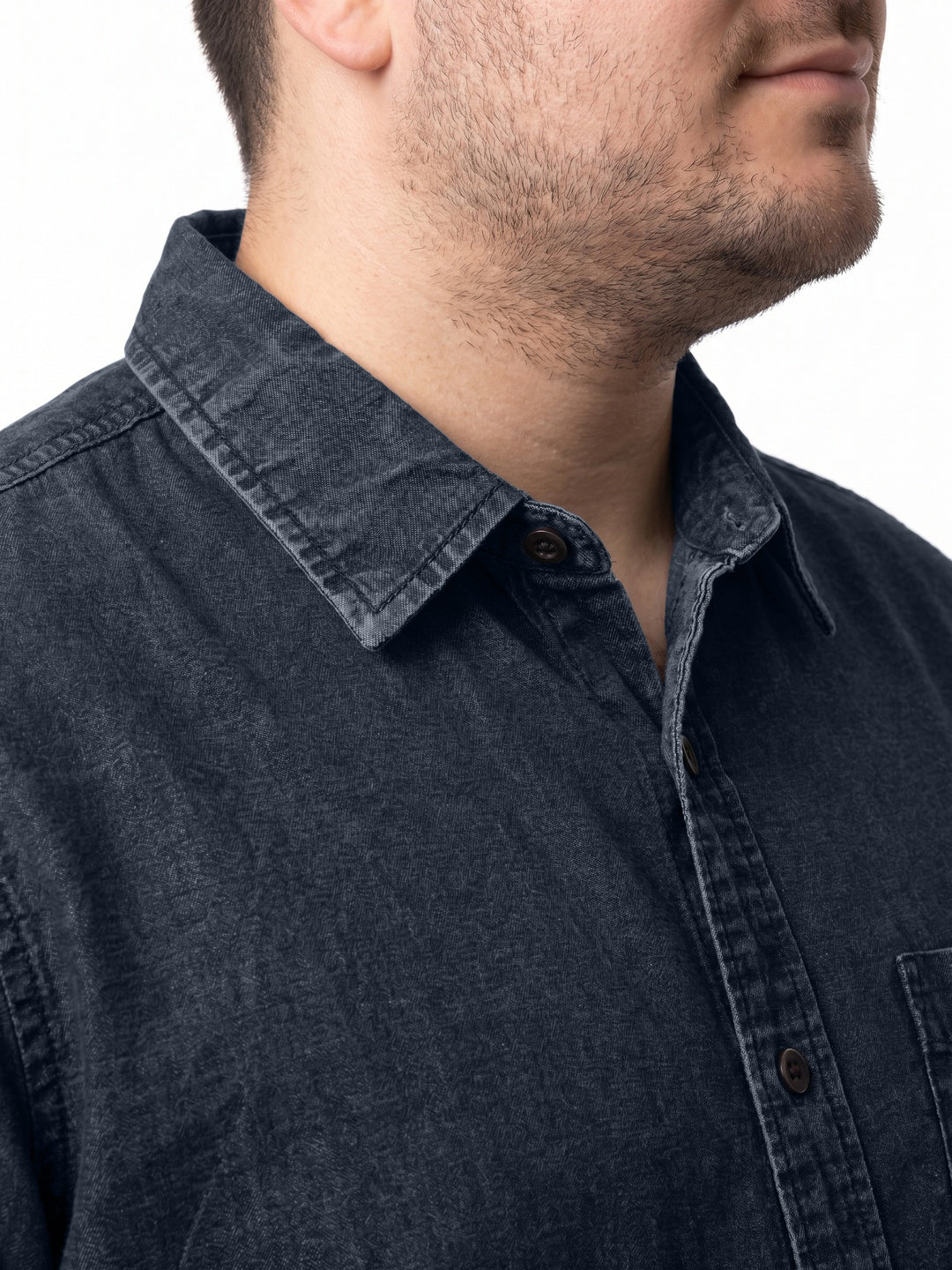 Plus Men's Dark Blue Oversized Fit Half Sleeve Solid Casual Denim Shirt - Image 6