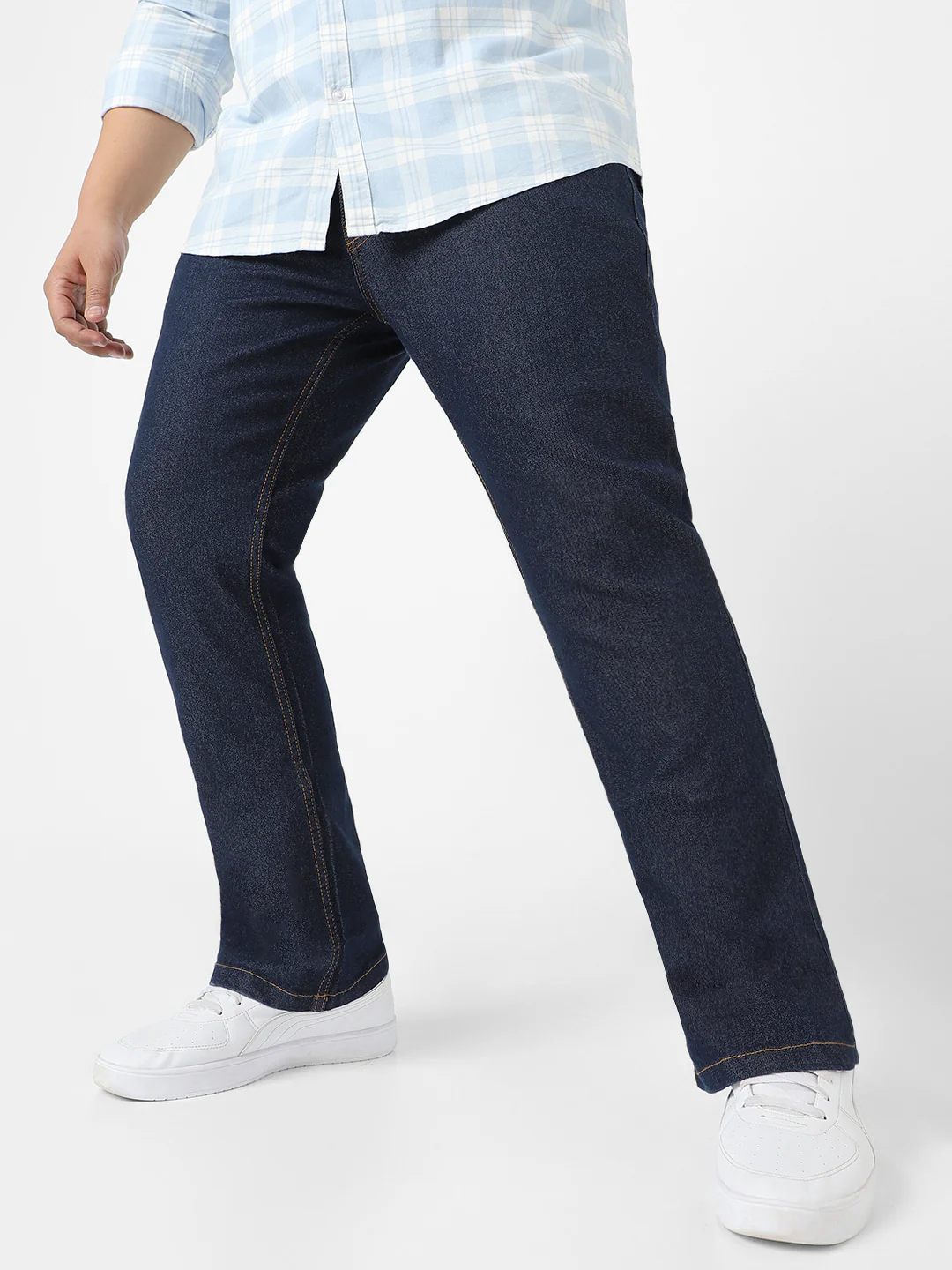 Plus Men's Dark Blue Regular Fit Washed Denim Bootcut Jeans Stretchable - Image 2