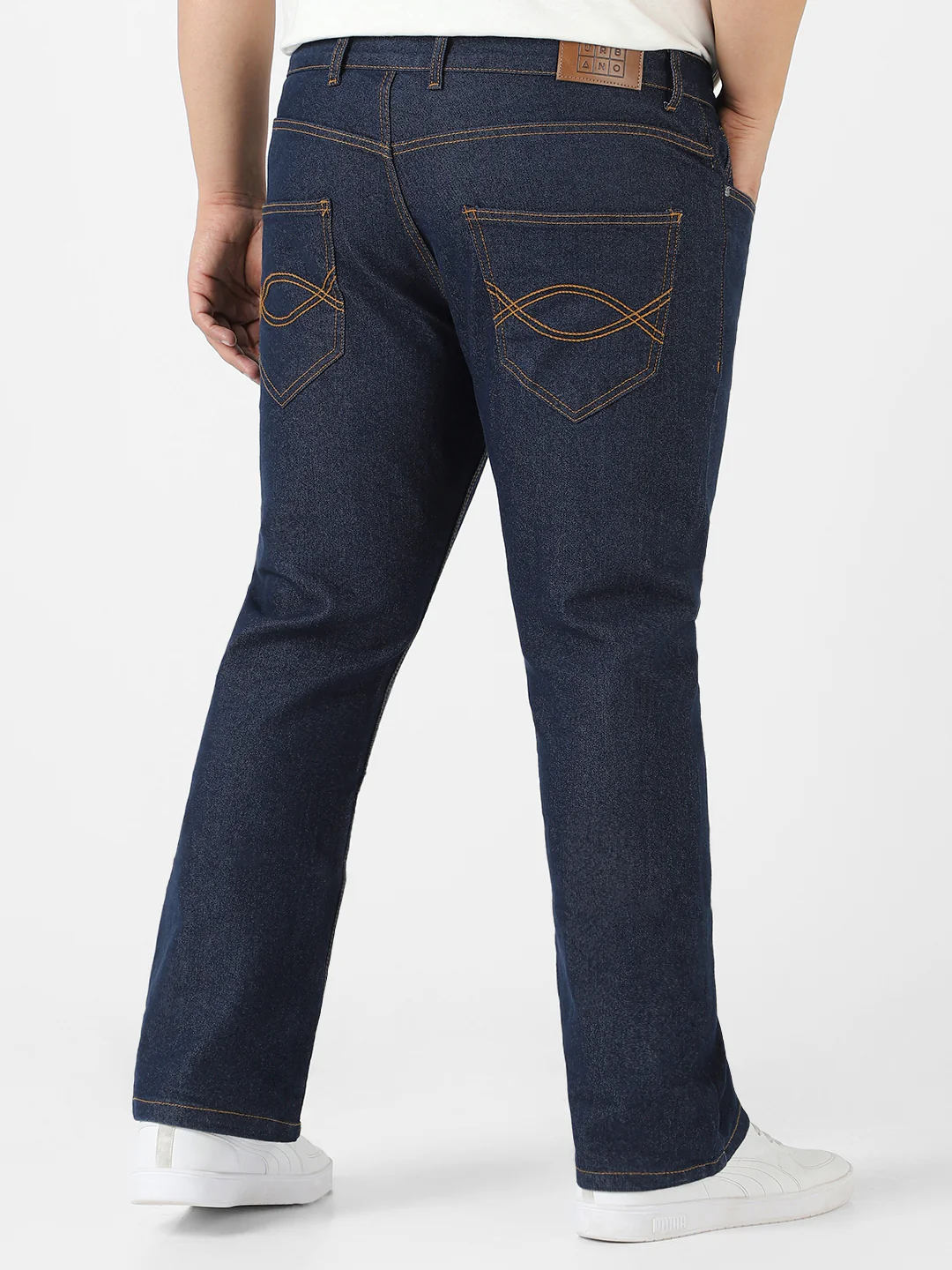 Plus Men's Dark Blue Regular Fit Washed Denim Bootcut Jeans Stretchable - Image 4