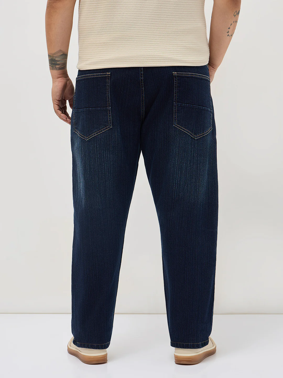 Plus Men's Dark Blue Straight Fit Washed Denim Jeans Stretchable - Image 3