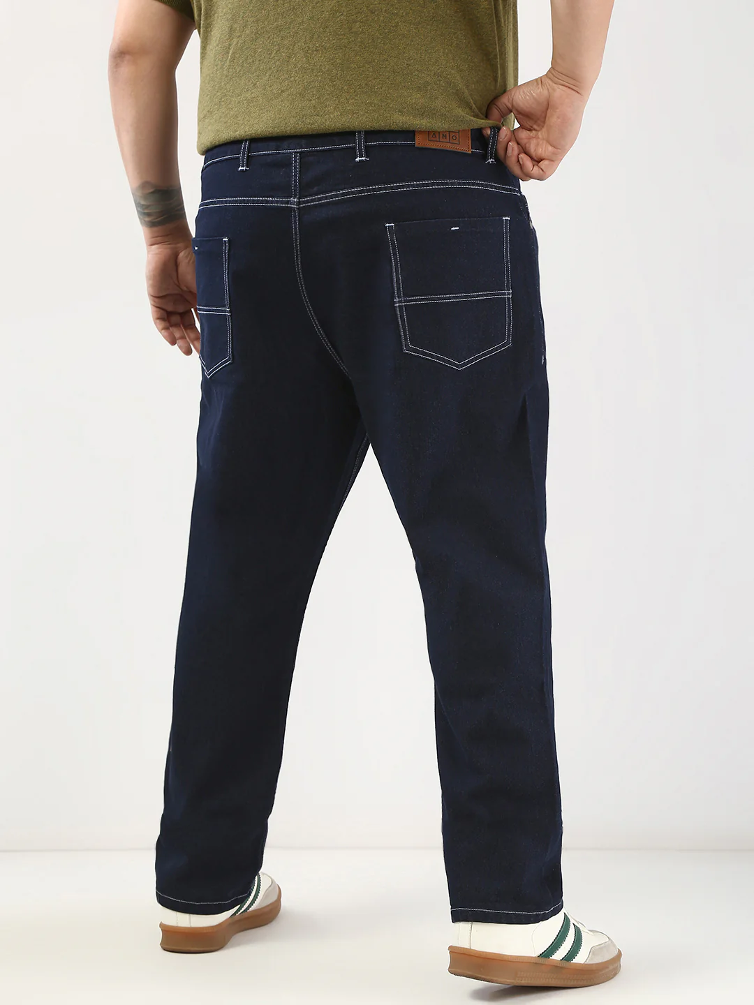 Plus Men's Dark Blue Straight Fit Washed Jeans Stretchable - Image 4
