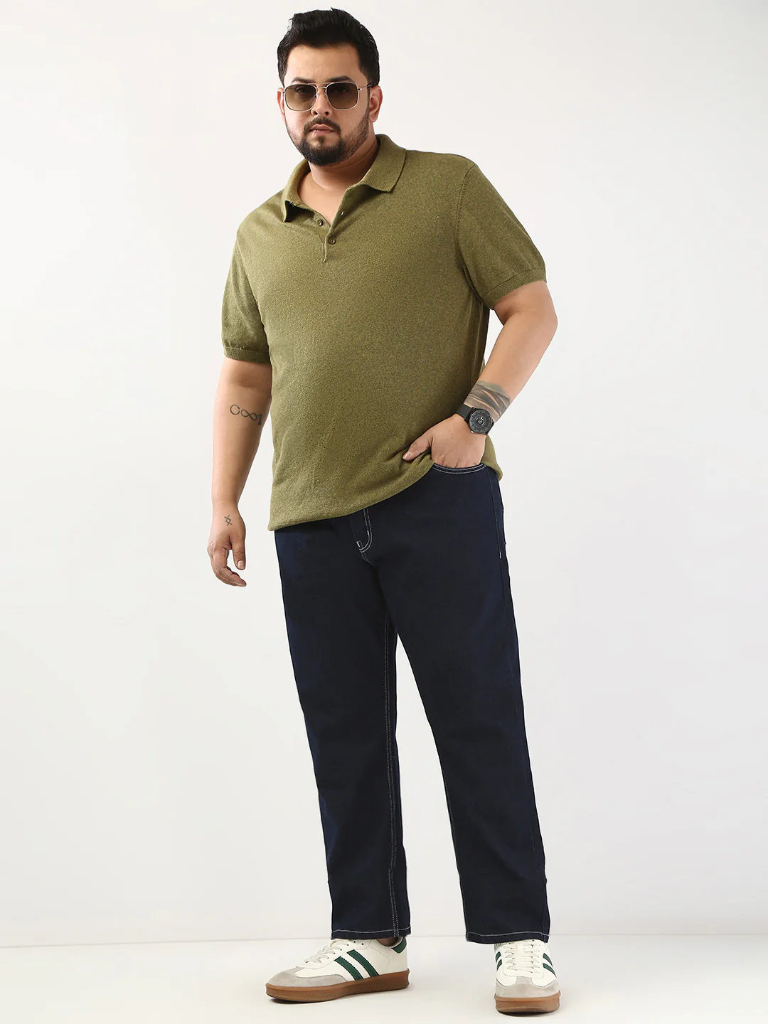 Plus Men's Dark Blue Straight Fit Washed Jeans Stretchable - Image 5