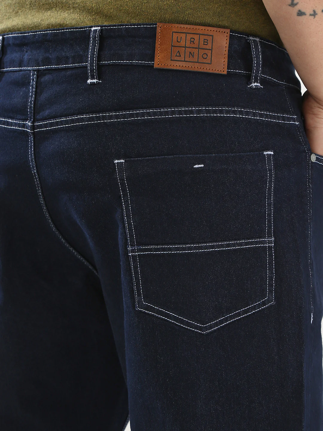 Plus Men's Dark Blue Straight Fit Washed Jeans Stretchable - Image 6