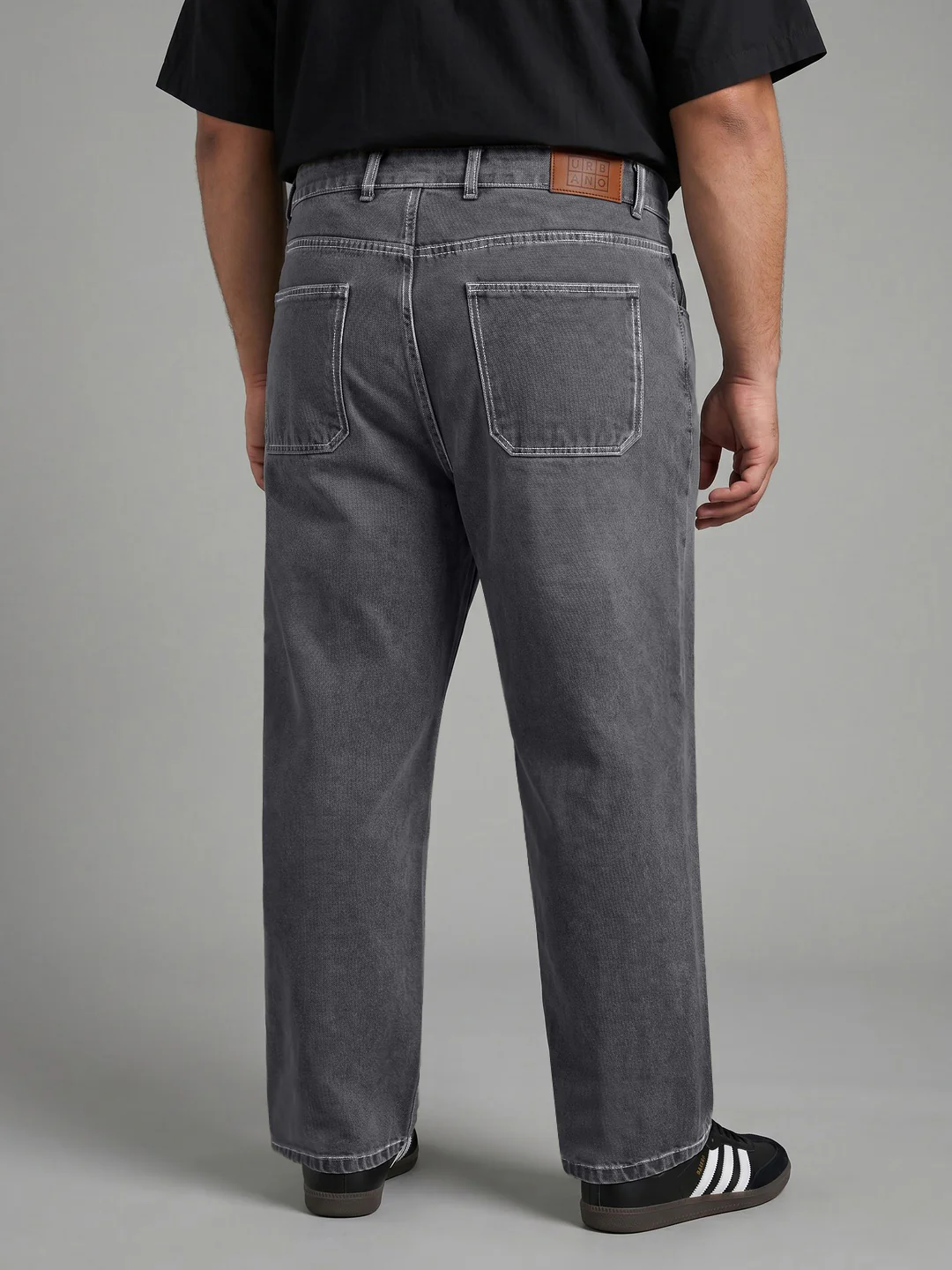 Plus Men's Dark Grey Loose Baggy Fit Washed Denim Jeans Non-Stretchable - Image 3