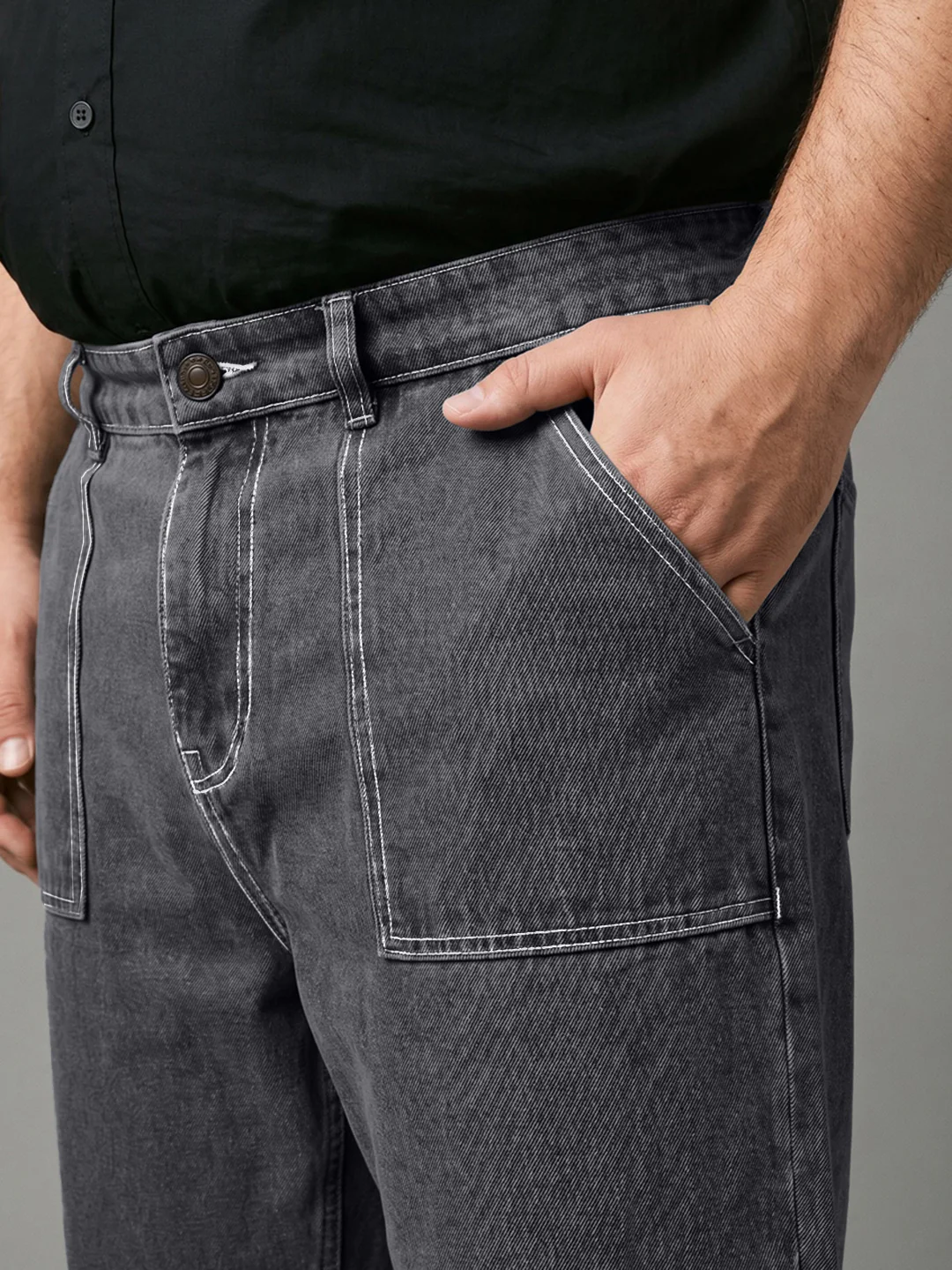 Plus Men's Dark Grey Loose Baggy Fit Washed Denim Jeans Non-Stretchable - Image 5
