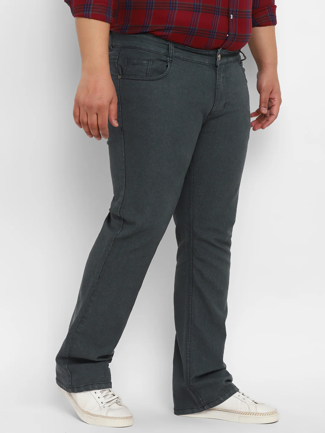 Plus Men's Dark Grey Regular Fit Washed Denim Bootcut Jeans Stretchable - Image 2