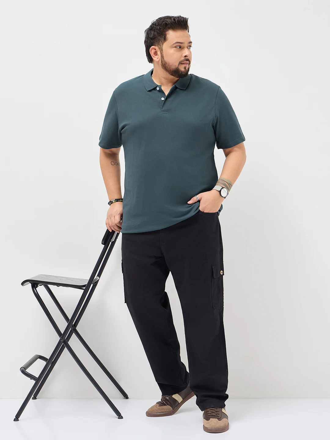Plus Men's Dark Grey Solid Regular Fit Half Sleeve Cotton Polo T-Shirt - Image 5