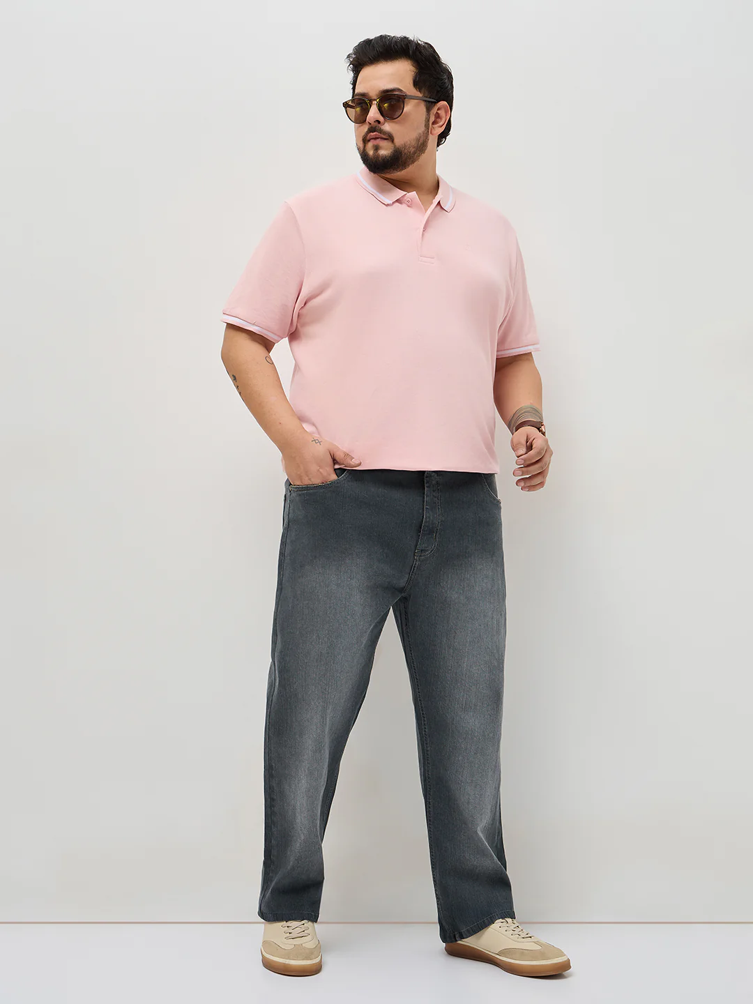 Plus Men's Dark Grey Straight Fit Washed Denim Jeans Stretchable - Image 4