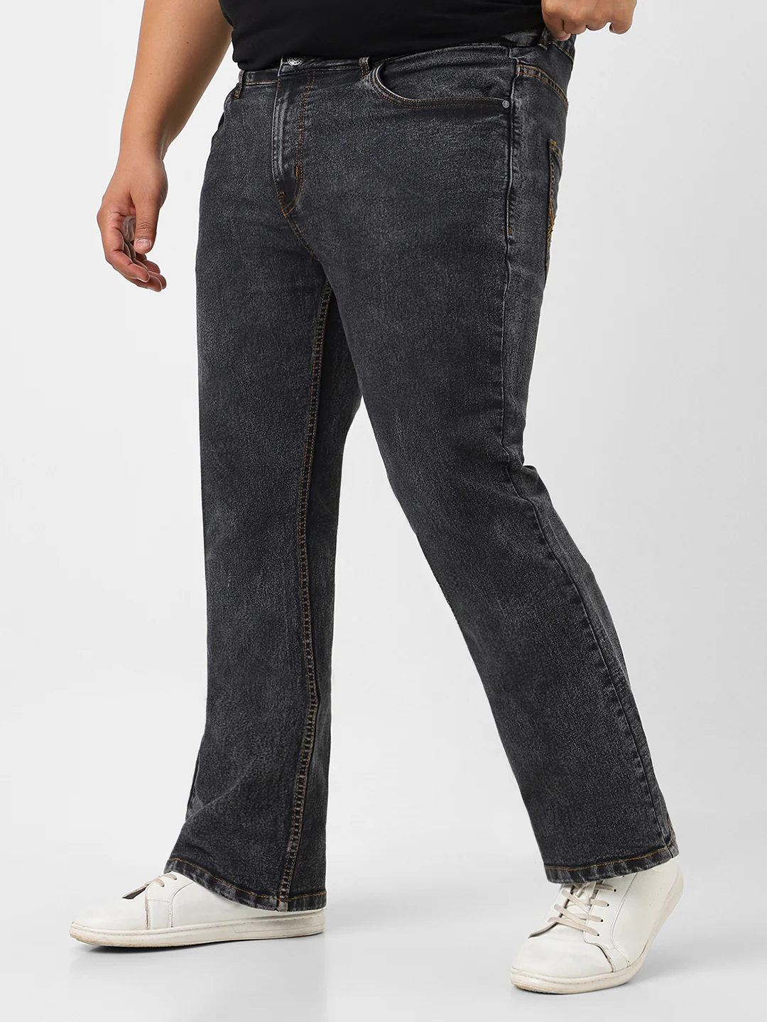 Plus Men's Dark Grey Washed Bootcut Jeans Stretchable - Image 3