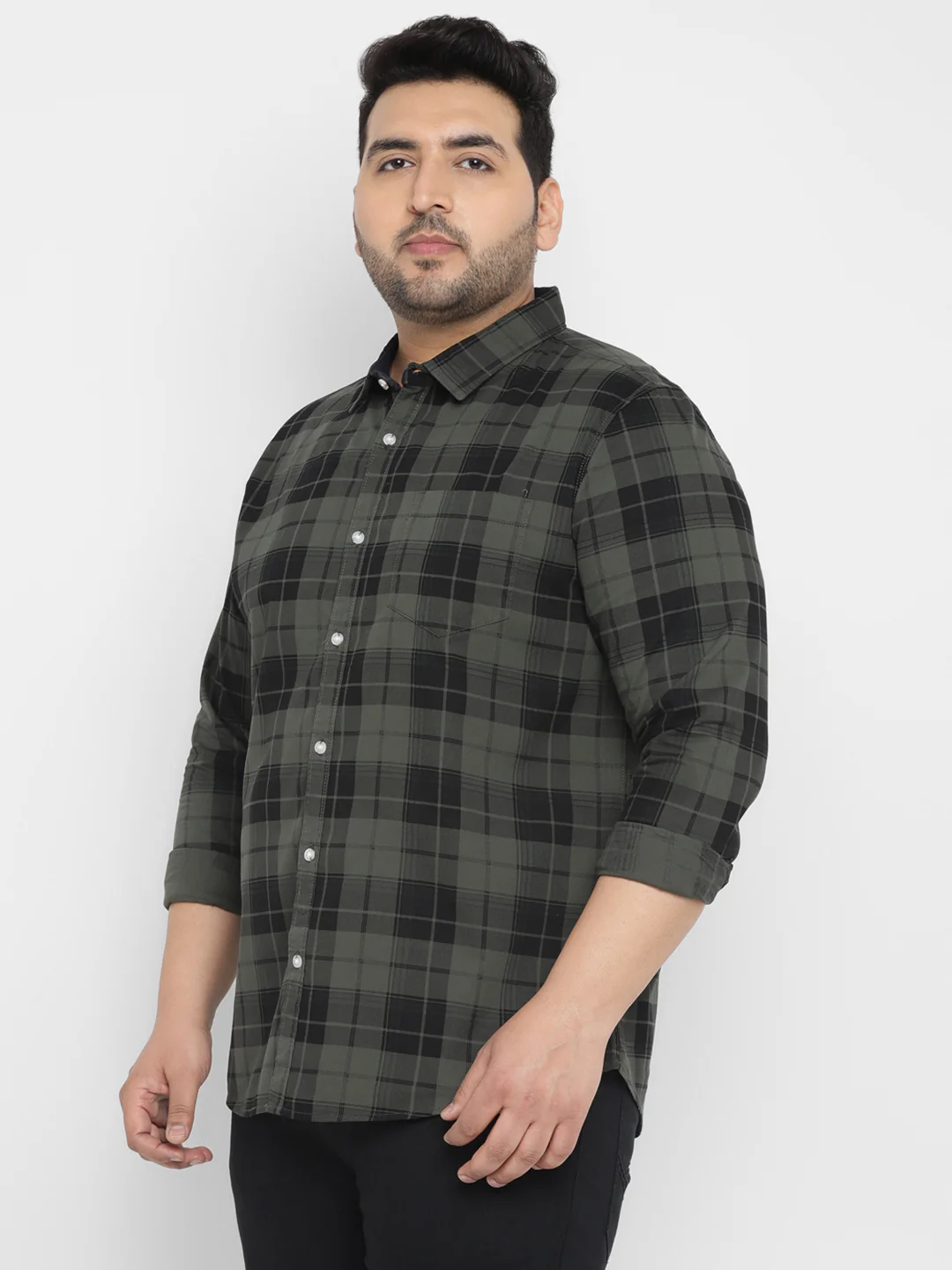 Plus Men's Green Cotton Full Sleeve Regular Fit Casual Checkered Shirt - Image 2