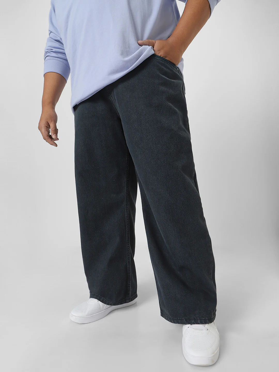 Plus Men's Grey Loose Fit Washed Jeans Non-Stretchable - Image 2