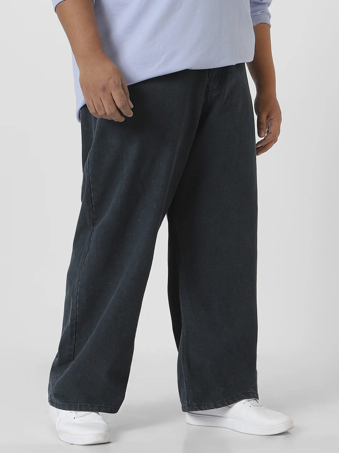 Plus Men's Grey Loose Fit Washed Jeans Non-Stretchable - Image 3