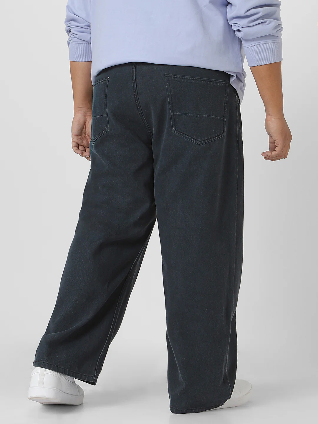 Plus Men's Grey Loose Fit Washed Jeans Non-Stretchable - Image 4