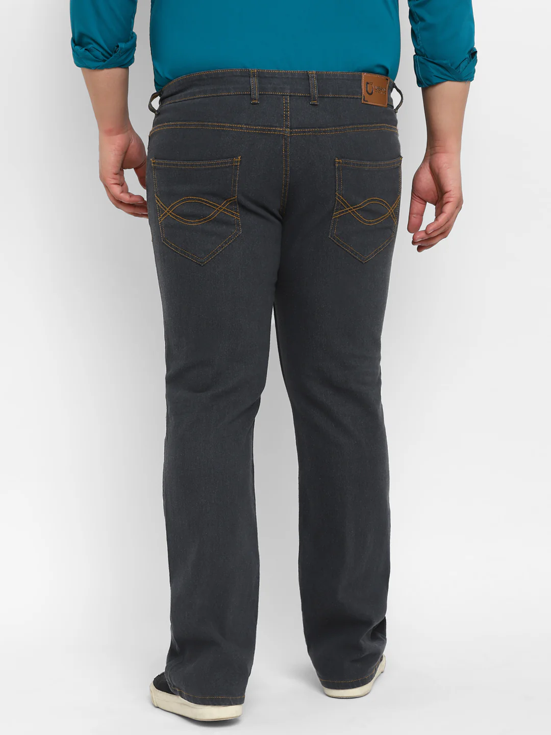 Plus Men's Grey Regular Fit Washed Denim Bootcut Jeans Stretchable - Image 3