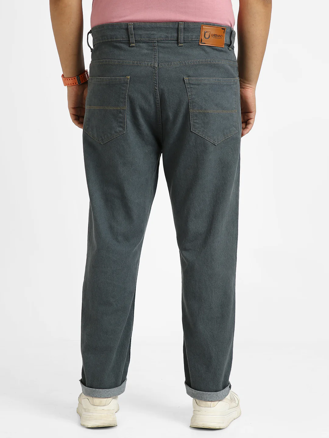 Plus Men's Grey Regular Fit Washed Jeans Stretchable - Image 4