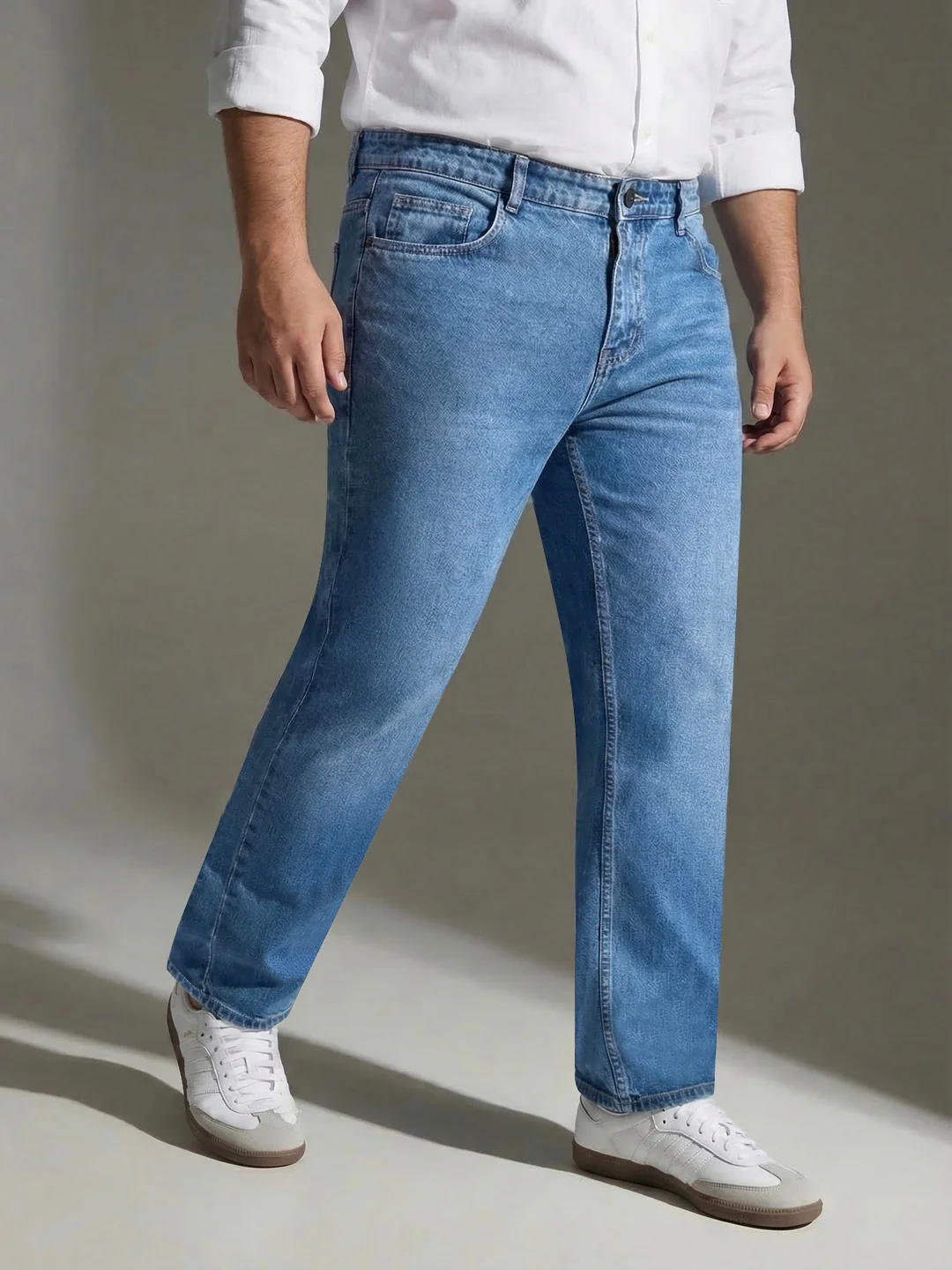 Plus Men's Ice Blue Relaxed Fit Washed Denim Jeans Non-Stretchable - Image 2
