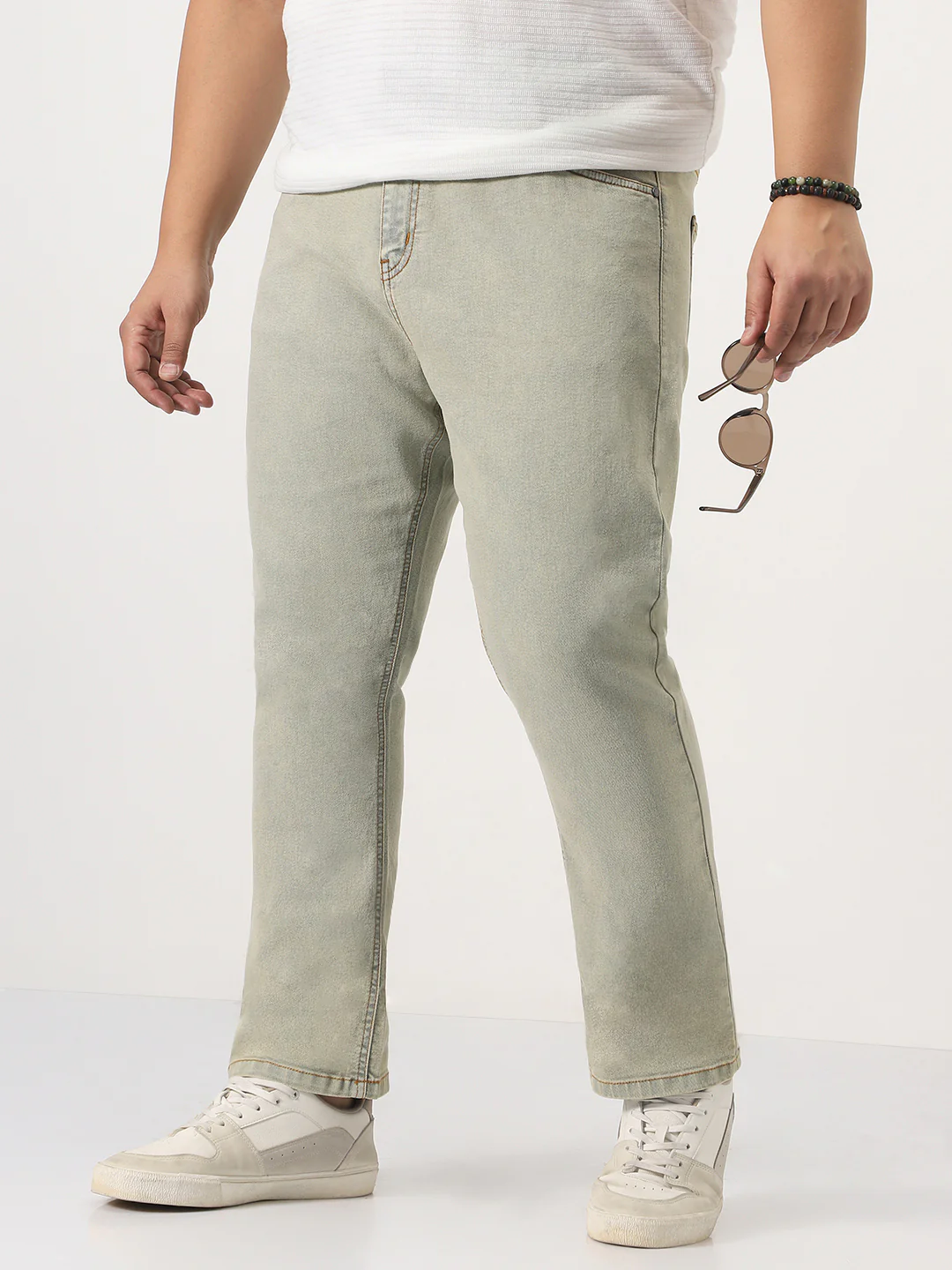 Plus Men's Ice Grey Straight Fit Heavy Washed Jeans Stretchable - Image 2